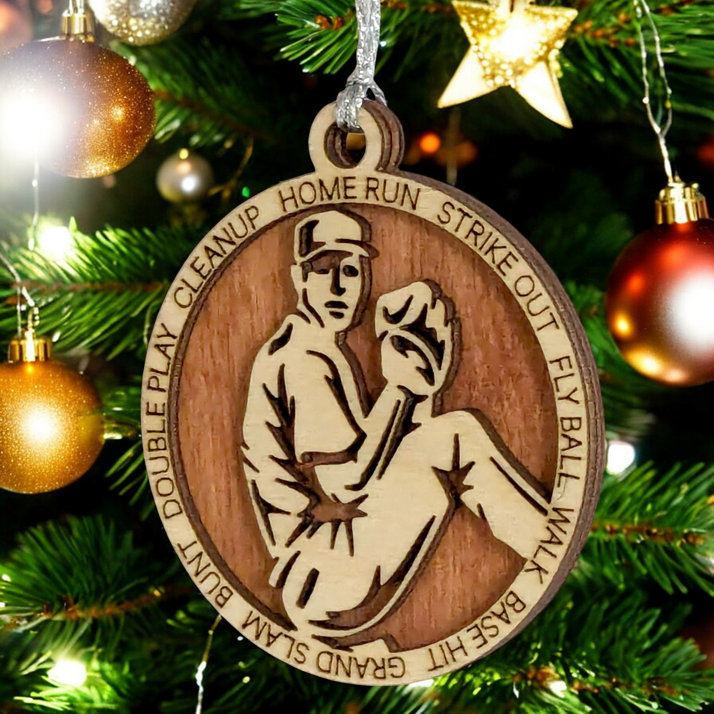 Custom 3" Laser Cut Handcrafted Wooden Christmas Ornament for Male Left-Handed Baseball Pitcher - Personalized Baseball Player Holiday Decor and Gift
