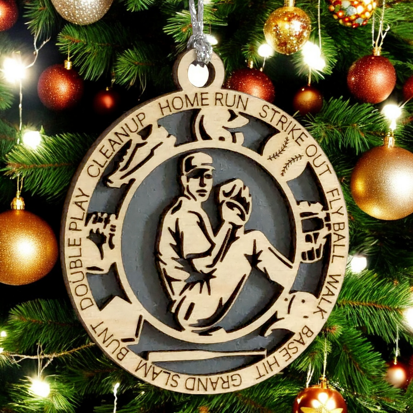 Custom 3" Laser Cut Handcrafted Wooden Christmas Ornament for Male Left-Handed Baseball Pitcher - Personalized Baseball Player Holiday Decor and Gift