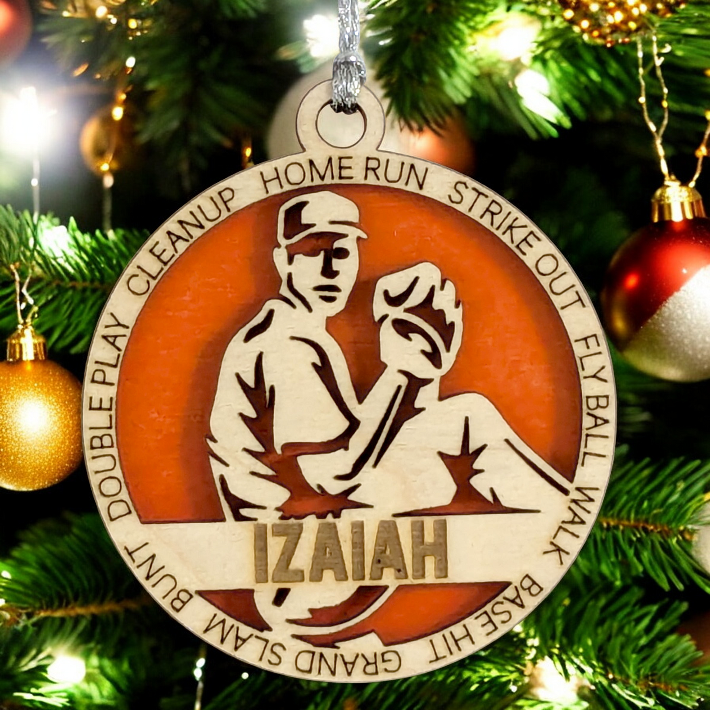 Custom 3" Laser Cut Handcrafted Wooden Christmas Ornament for Male Left-Handed Baseball Pitcher - Personalized Baseball Player Holiday Decor and Gift