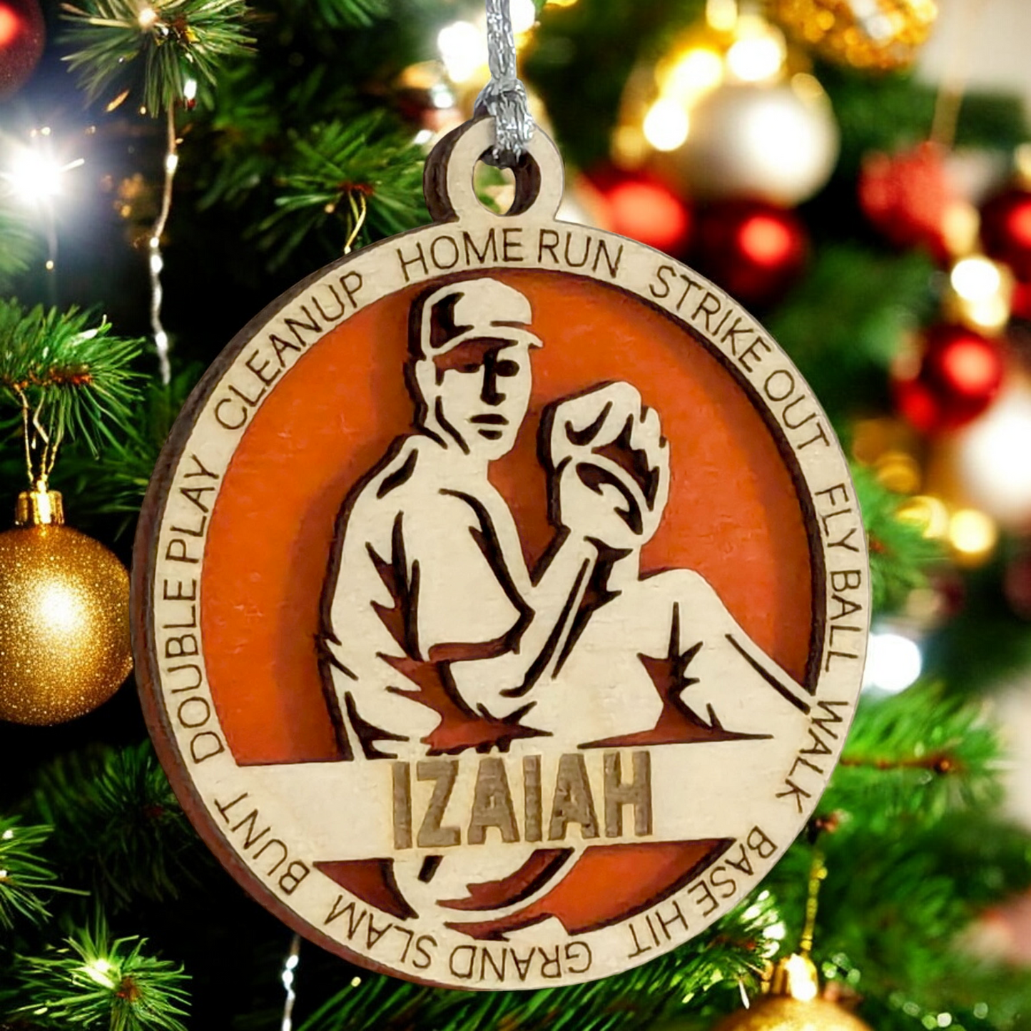 Custom 3" Laser Cut Handcrafted Wooden Christmas Ornament for Male Left-Handed Baseball Pitcher - Personalized Baseball Player Holiday Decor and Gift