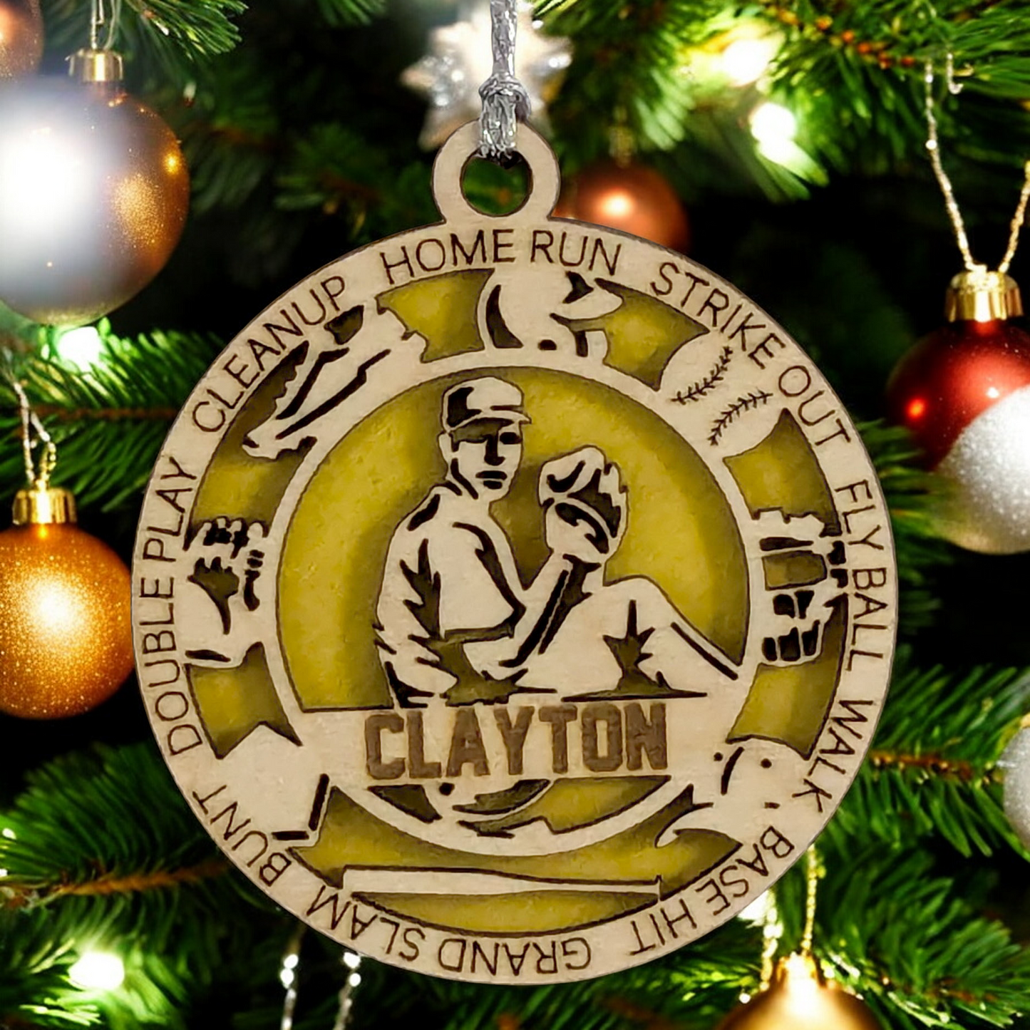 Custom 3" Laser Cut Handcrafted Wooden Christmas Ornament for Male Left-Handed Baseball Pitcher - Personalized Baseball Player Holiday Decor and Gift