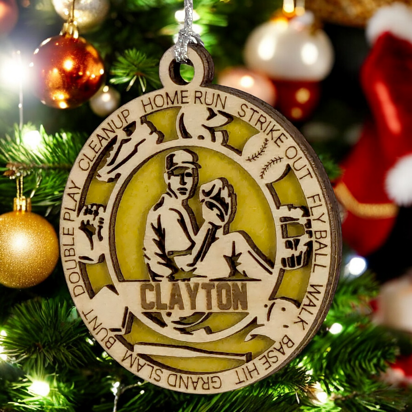 Custom 3" Laser Cut Handcrafted Wooden Christmas Ornament for Male Left-Handed Baseball Pitcher - Personalized Baseball Player Holiday Decor and Gift