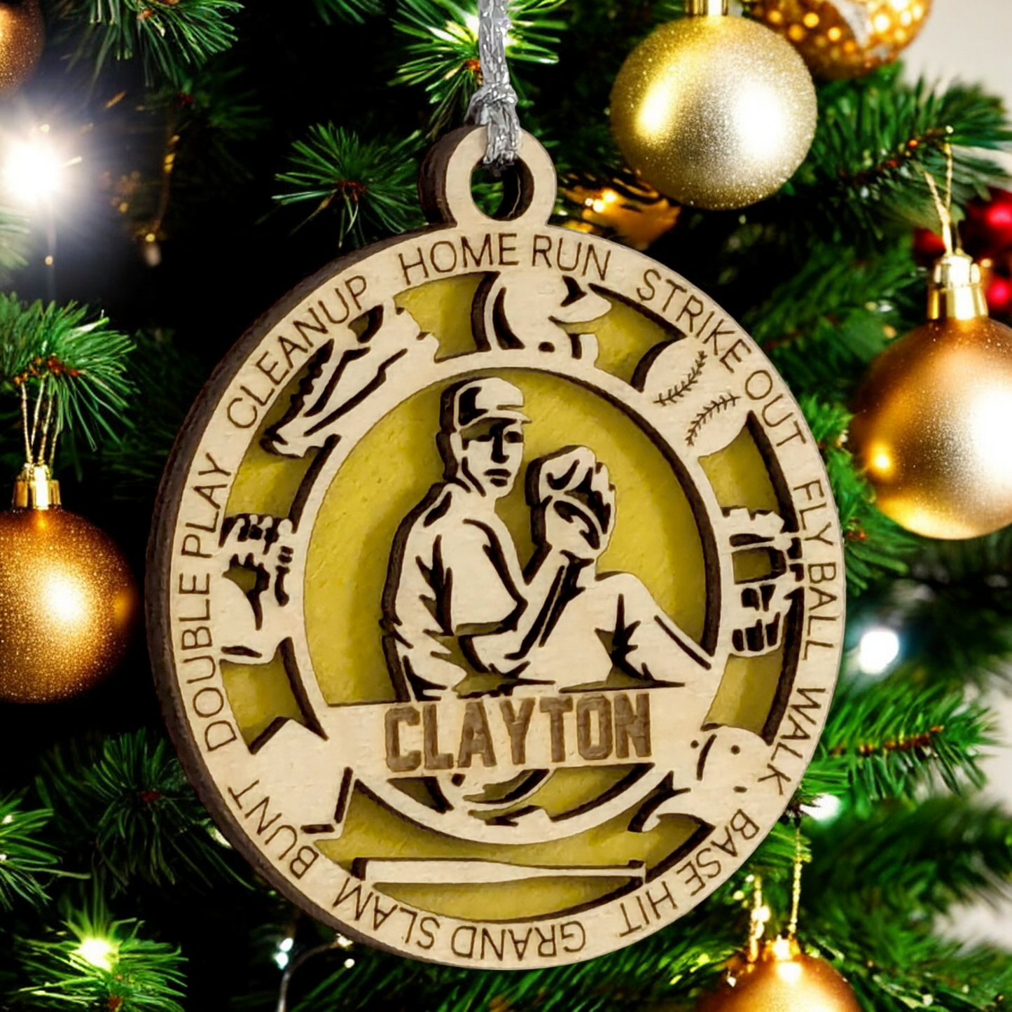 Custom 3" Laser Cut Handcrafted Wooden Christmas Ornament for Male Left-Handed Baseball Pitcher - Personalized Baseball Player Holiday Decor and Gift
