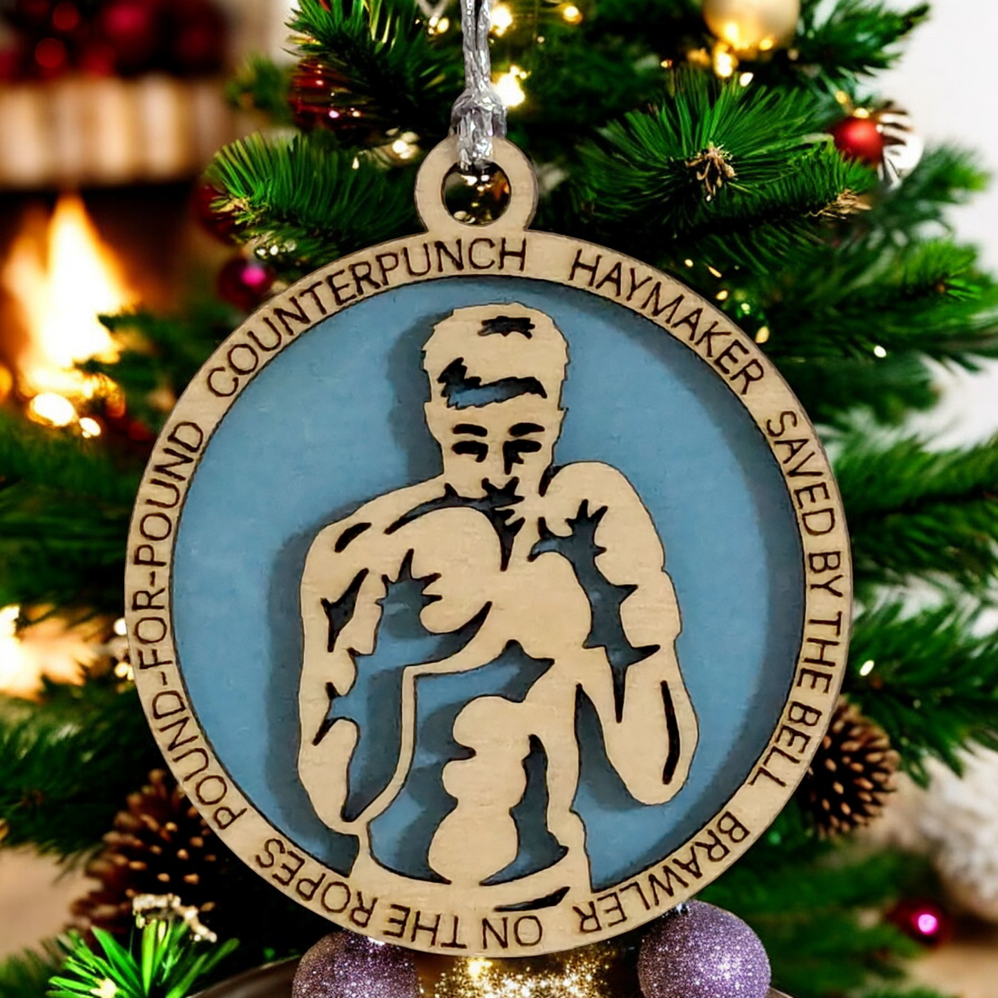 3" Personalized Male Boxing Christmas Ornament - Handcrafted Laser Cut Wooden Keepsake for Boxing Enthusiasts - Unique Holiday Tree Decoration