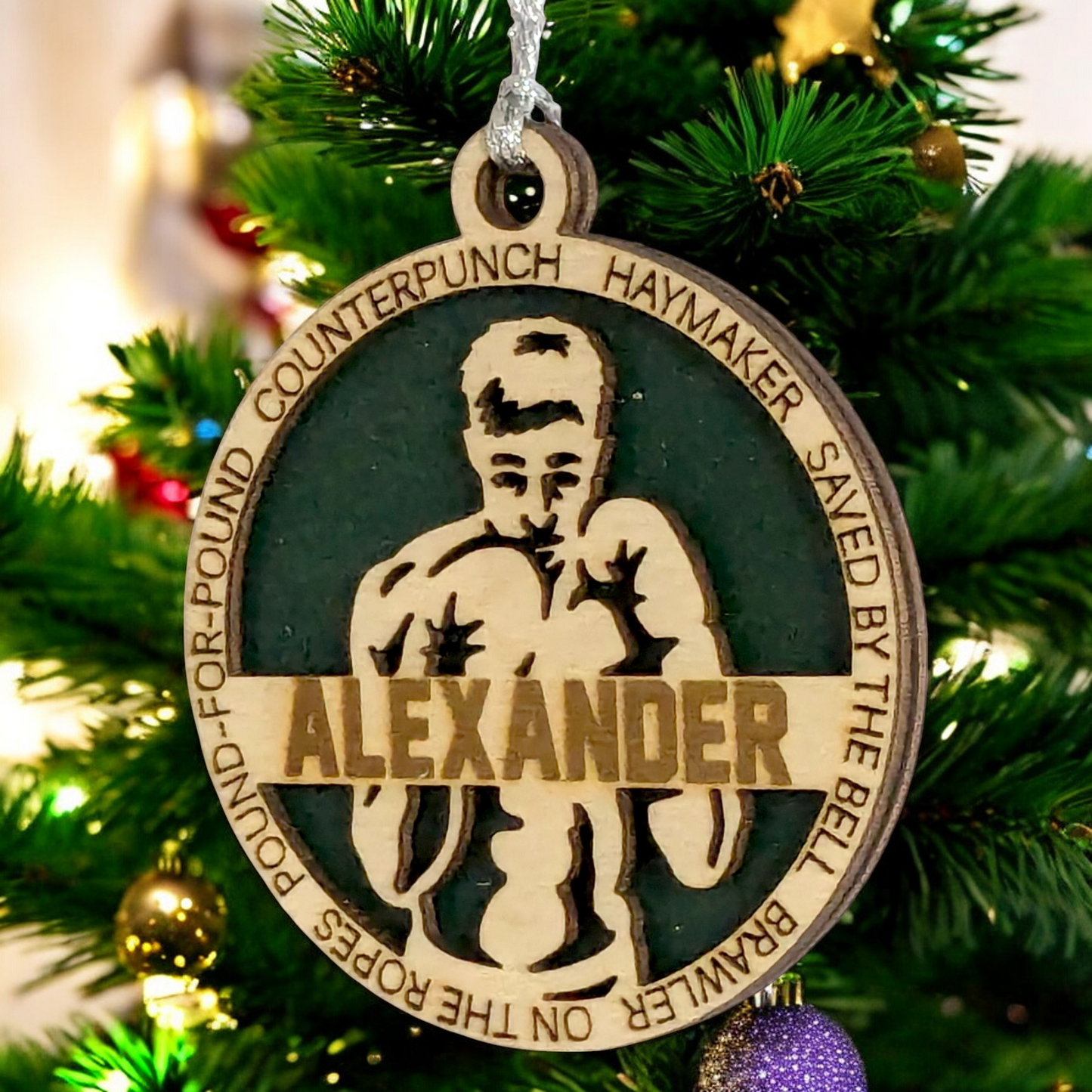 3" Personalized Male Boxing Christmas Ornament - Handcrafted Laser Cut Wooden Keepsake for Boxing Enthusiasts - Unique Holiday Tree Decoration