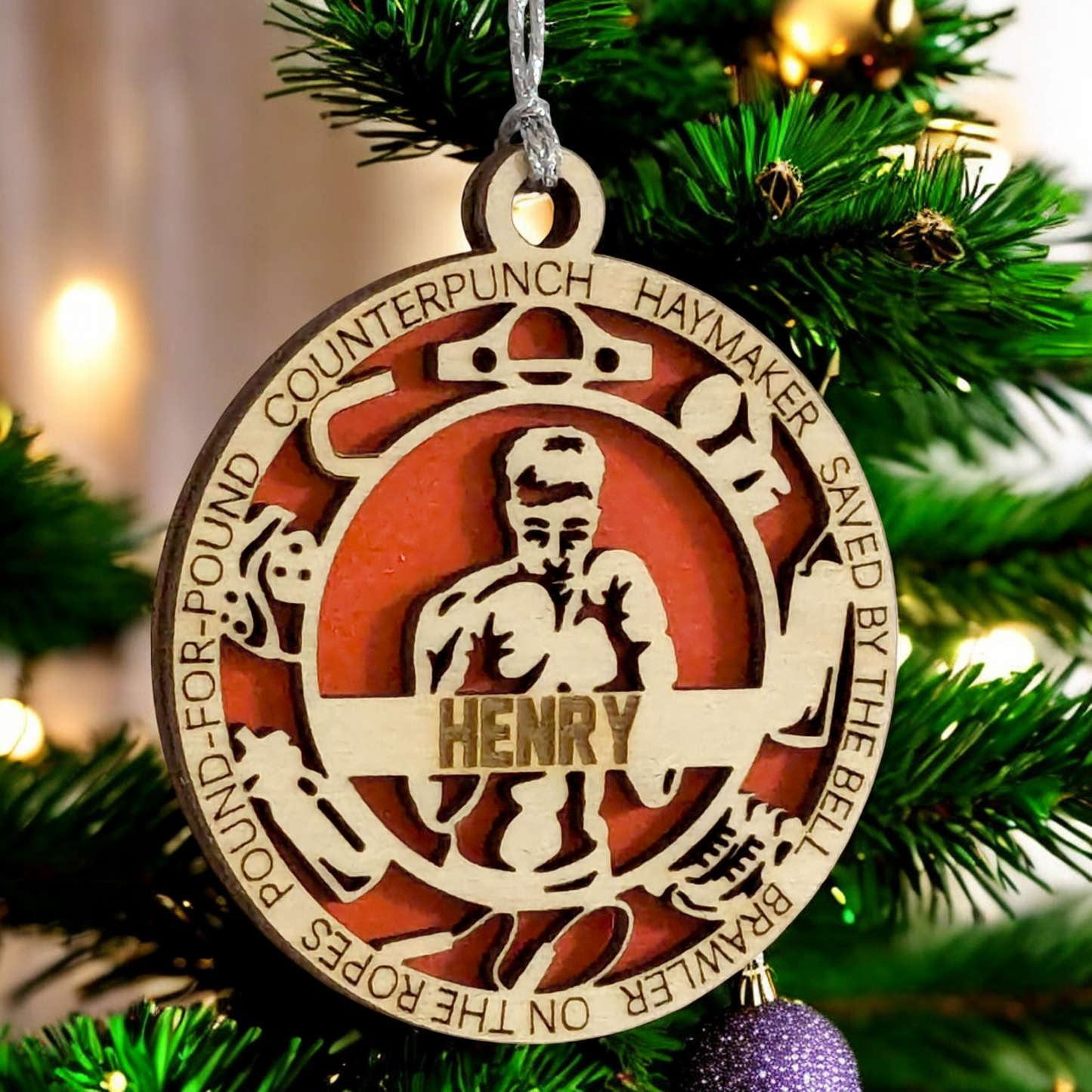 3" Personalized Male Boxing Christmas Ornament - Handcrafted Laser Cut Wooden Keepsake for Boxing Enthusiasts - Unique Holiday Tree Decoration