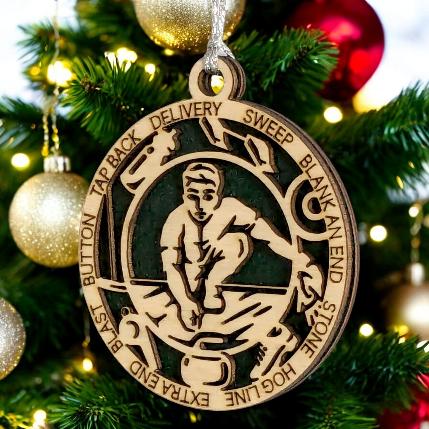 3" Handcrafted Wooden Personalized Male Curling Christmas Ornament - Custom Winter Sports Holiday Decor