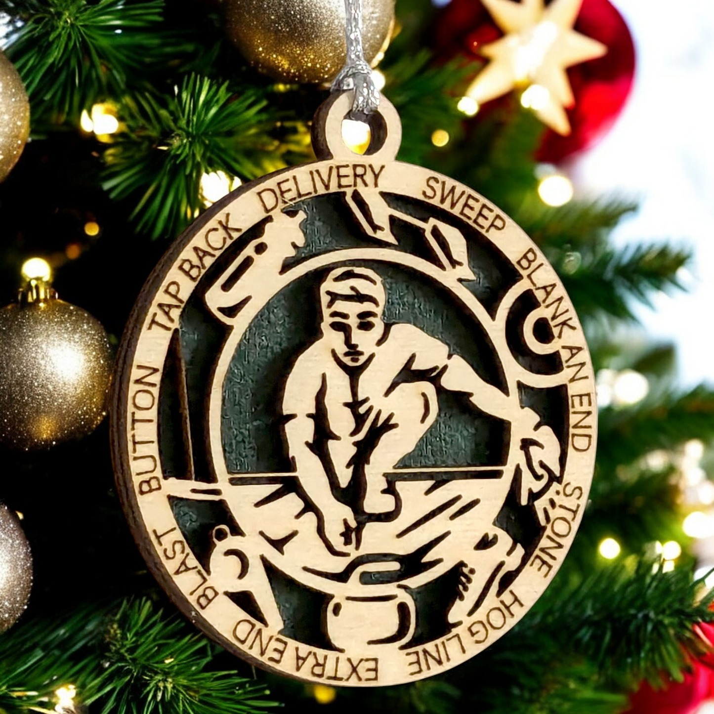 3" Handcrafted Wooden Personalized Male Curling Christmas Ornament - Custom Winter Sports Holiday Decor
