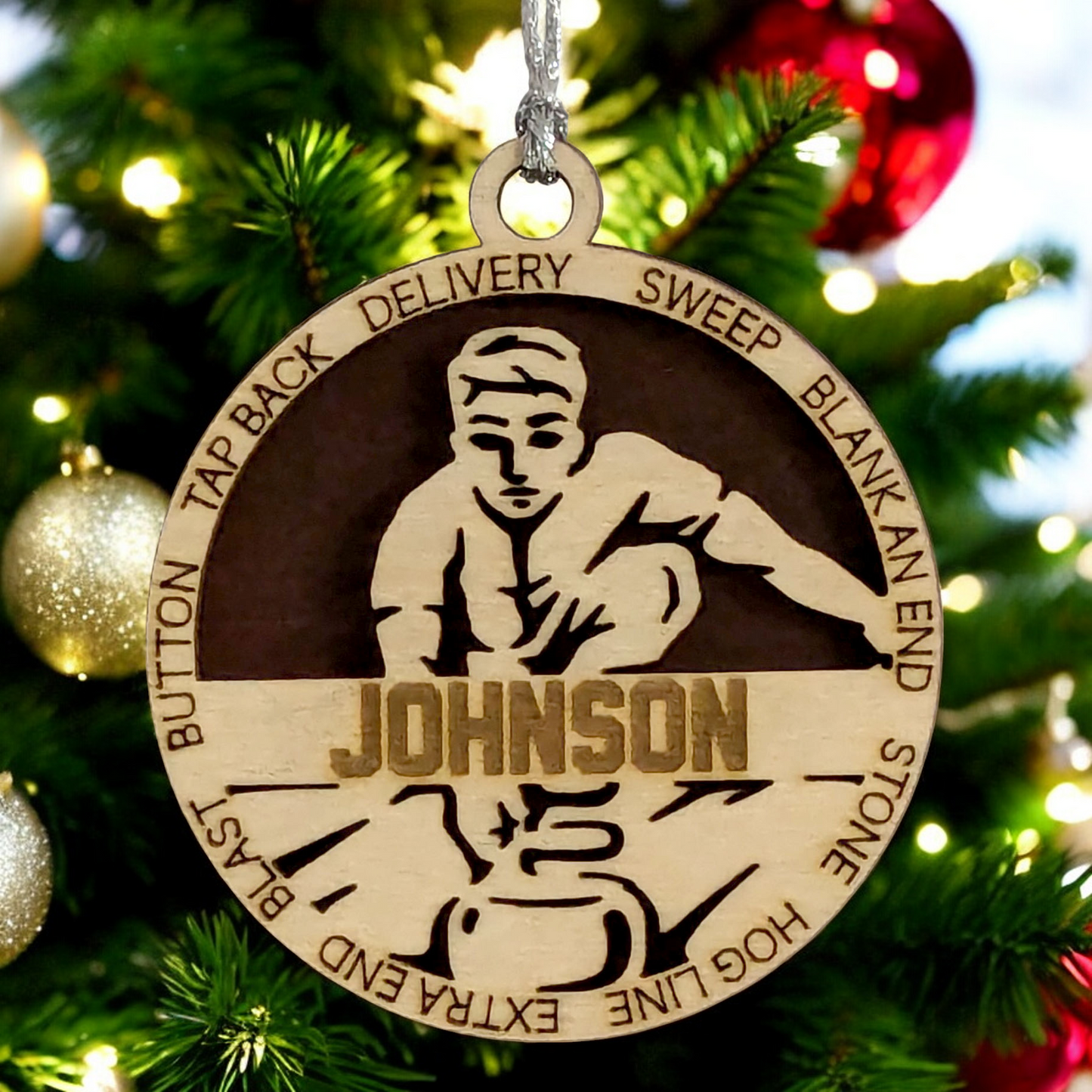 3" Handcrafted Wooden Personalized Male Curling Christmas Ornament - Custom Winter Sports Holiday Decor
