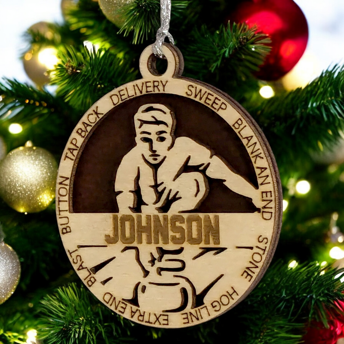 3" Handcrafted Wooden Personalized Male Curling Christmas Ornament - Custom Winter Sports Holiday Decor