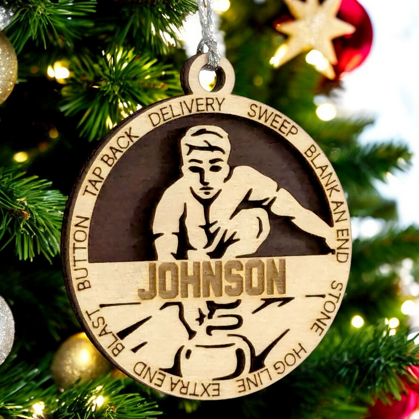 3" Handcrafted Wooden Personalized Male Curling Christmas Ornament - Custom Winter Sports Holiday Decor