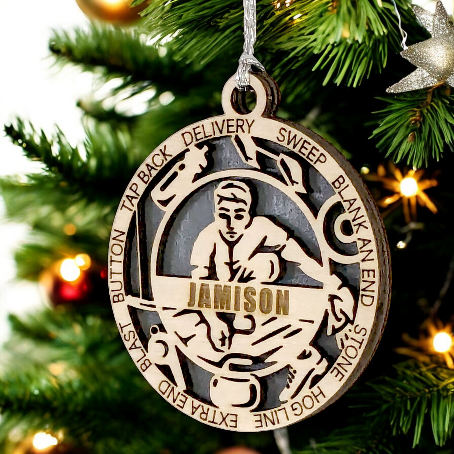 3" Handcrafted Wooden Personalized Male Curling Christmas Ornament - Custom Winter Sports Holiday Decor