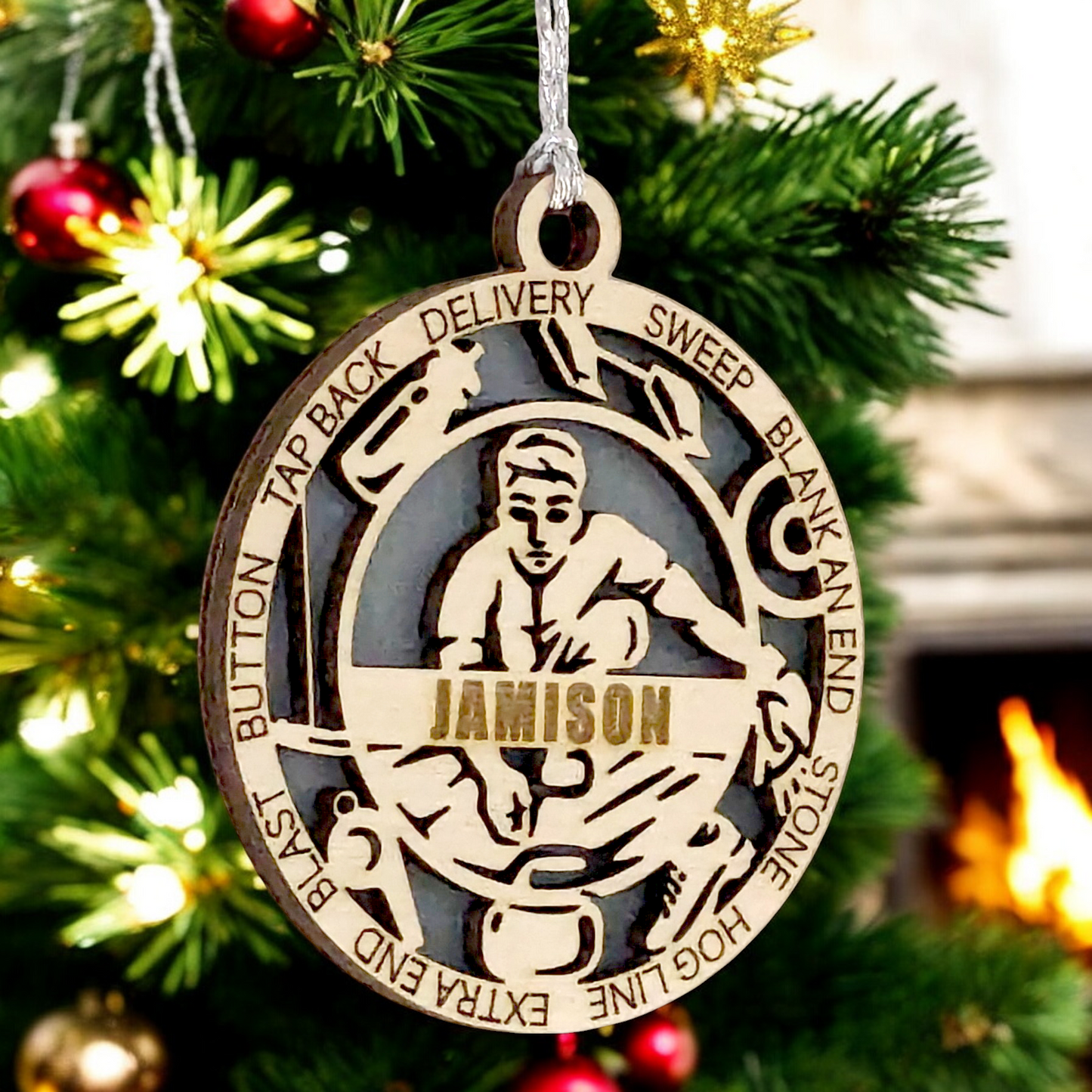 3" Handcrafted Wooden Personalized Male Curling Christmas Ornament - Custom Winter Sports Holiday Decor