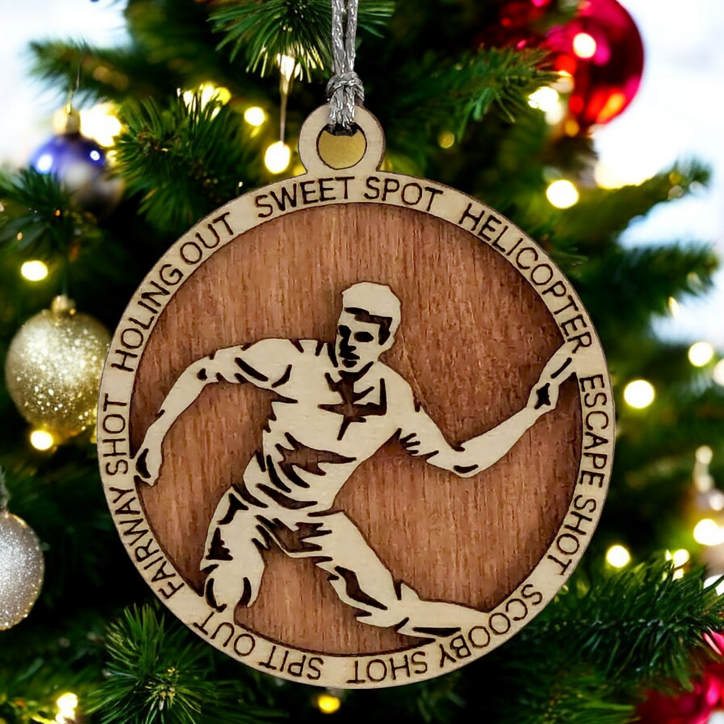 3" Handcrafted Wooden Personalized Left-Handed Male Disc Golf Christmas Ornament - Custom Disc Golfer Holiday Decor