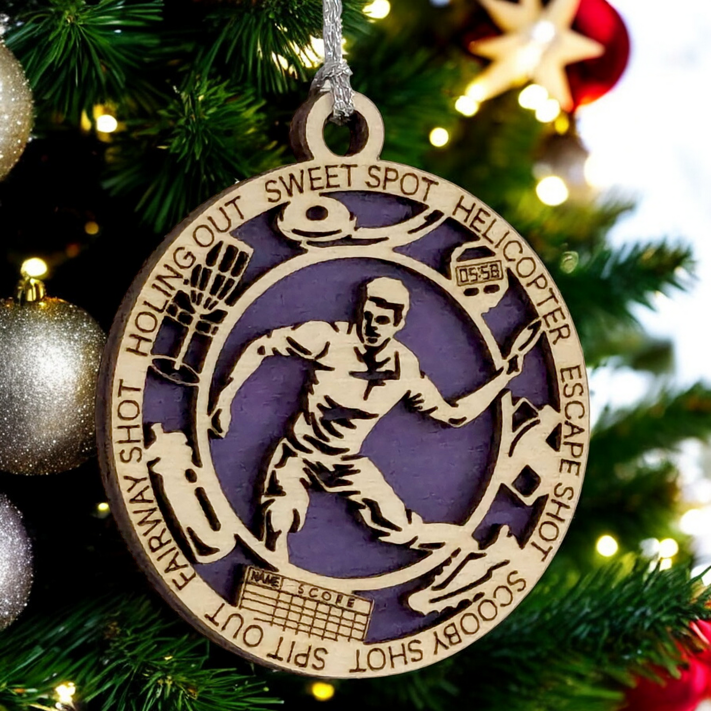 3" Handcrafted Wooden Personalized Left-Handed Male Disc Golf Christmas Ornament - Custom Disc Golfer Holiday Decor