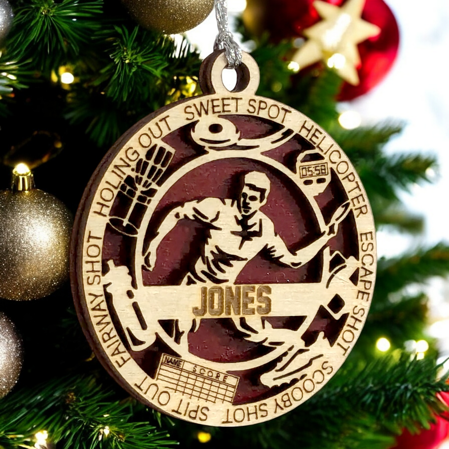 3" Handcrafted Wooden Personalized Left-Handed Male Disc Golf Christmas Ornament - Custom Disc Golfer Holiday Decor