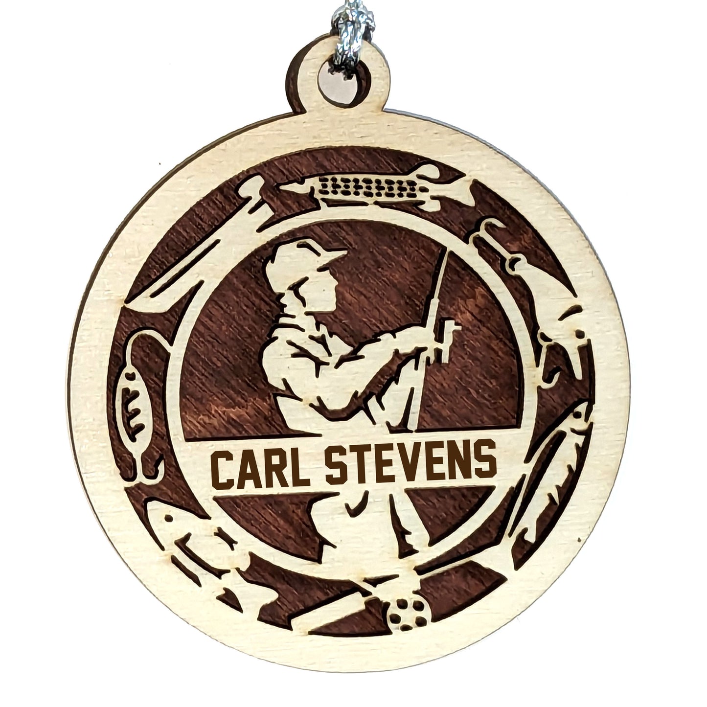 Male Fishing laser cut personalized wood ornament