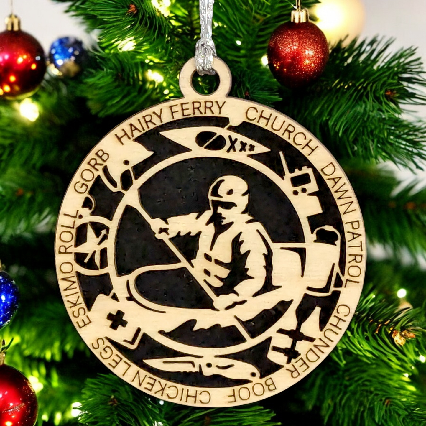 3" Laser Cut Handcrafted Wooden Personalized Male Kayaking Christmas Ornament - Customizable Holiday Gift for Kayakers - Unique Kayak Themed Decorative Ornament for Men - Rustic Wood Keepsake