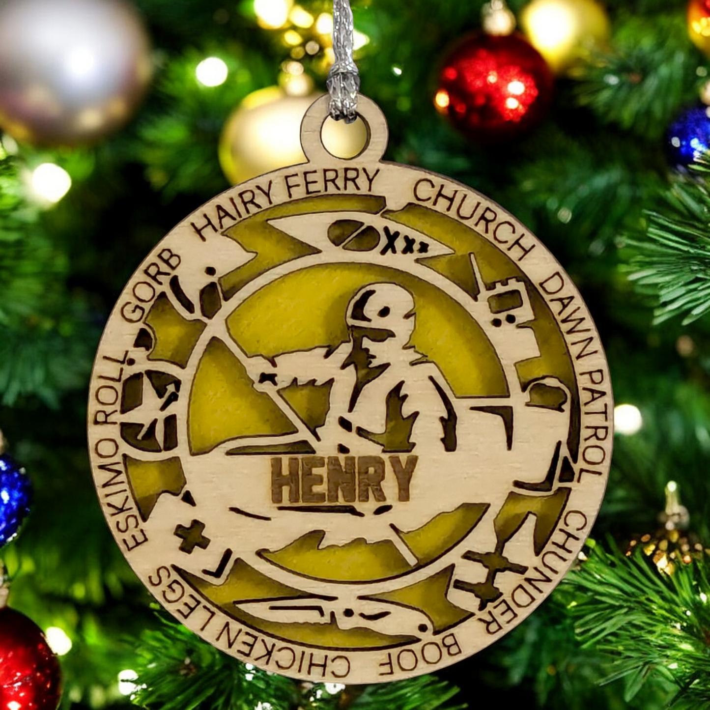 3" Laser Cut Handcrafted Wooden Personalized Male Kayaking Christmas Ornament - Customizable Holiday Gift for Kayakers - Unique Kayak Themed Decorative Ornament for Men - Rustic Wood Keepsake