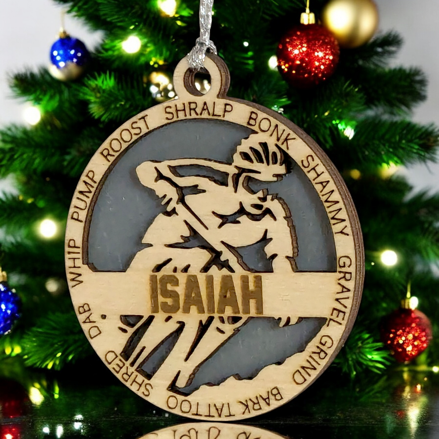 Handcrafted 3" Wooden Personalized Male Mountain Biking Christmas Ornament - Customizable Holiday Decor for Cyclists, Ideal Gift for Mountain Bike Enthusiasts, Rustic Charm, Durable Design