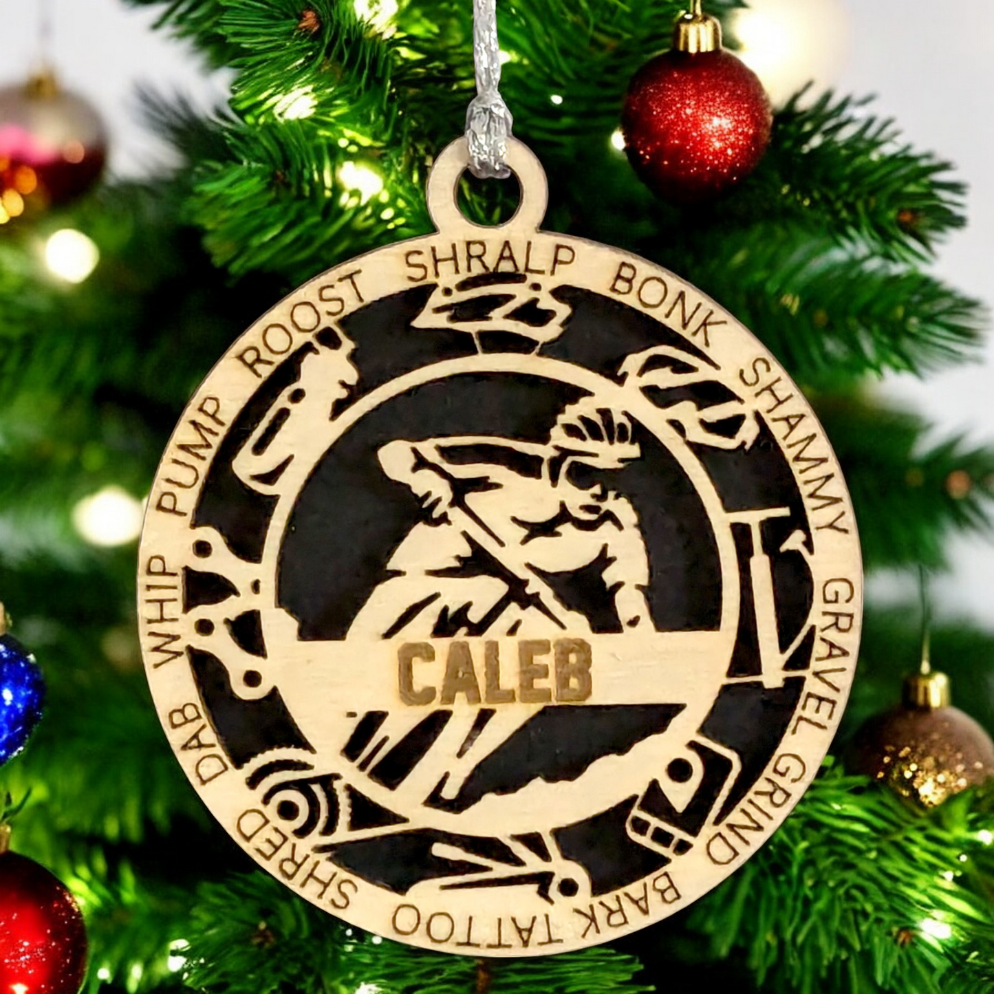 Handcrafted 3" Wooden Personalized Male Mountain Biking Christmas Ornament - Customizable Holiday Decor for Cyclists, Ideal Gift for Mountain Bike Enthusiasts, Rustic Charm, Durable Design