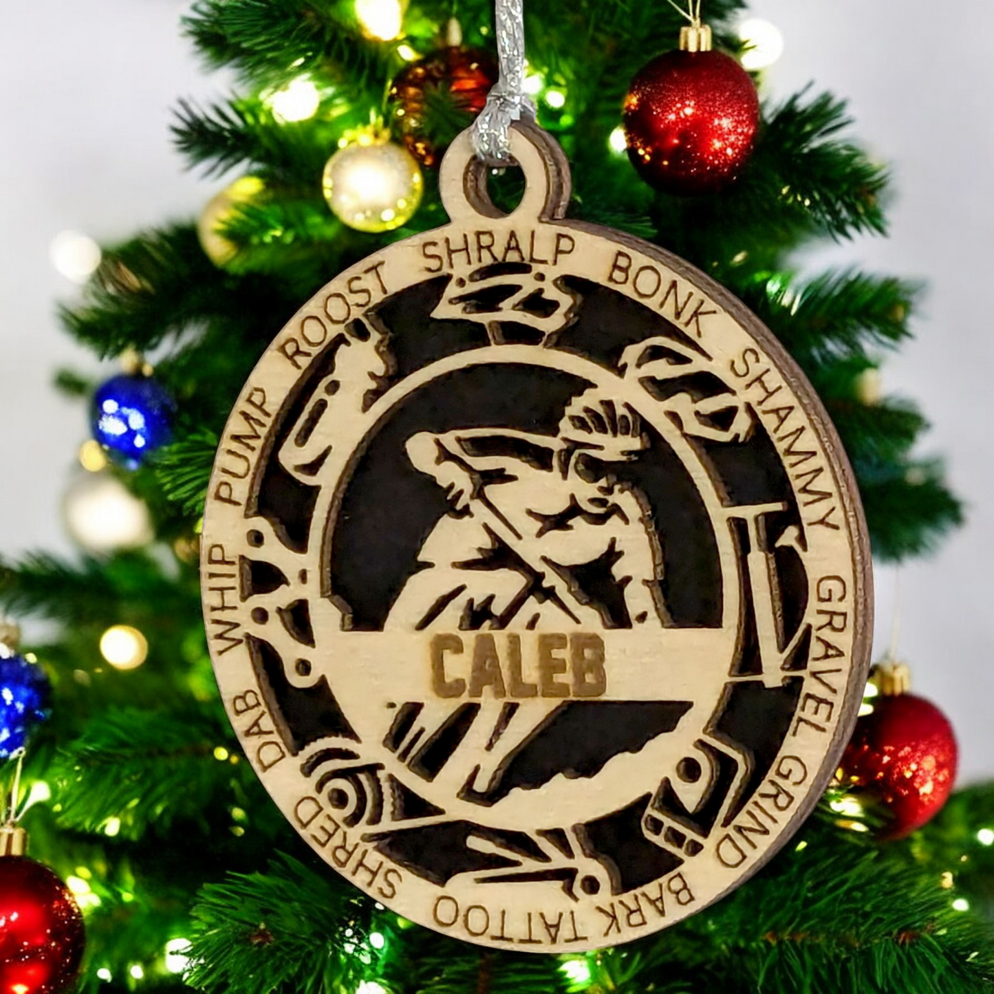 Handcrafted 3" Wooden Personalized Male Mountain Biking Christmas Ornament - Customizable Holiday Decor for Cyclists, Ideal Gift for Mountain Bike Enthusiasts, Rustic Charm, Durable Design