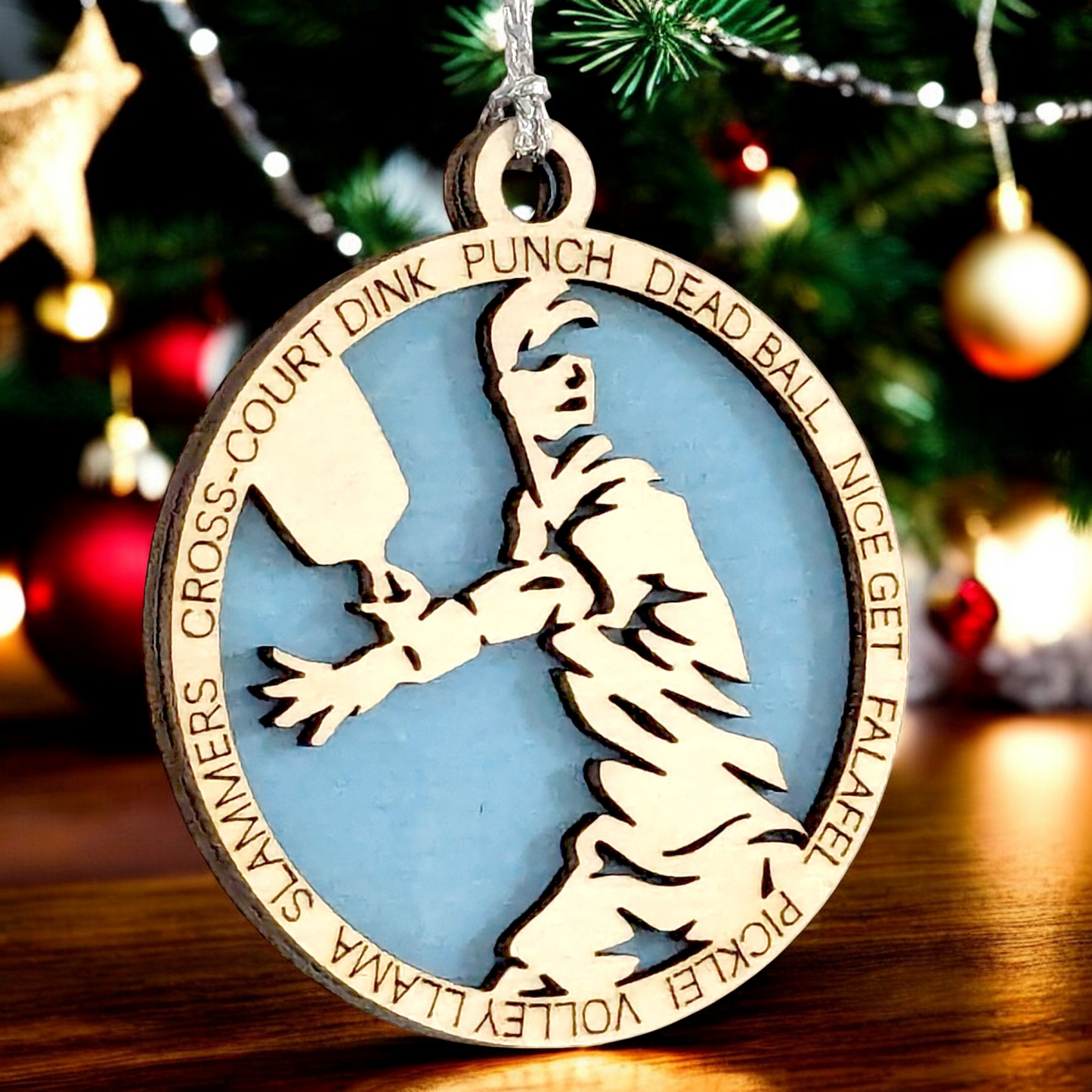 3" Handcrafted Wooden Personalized Male Pickleball Christmas Ornament - Custom Racket Sports Holiday Decor