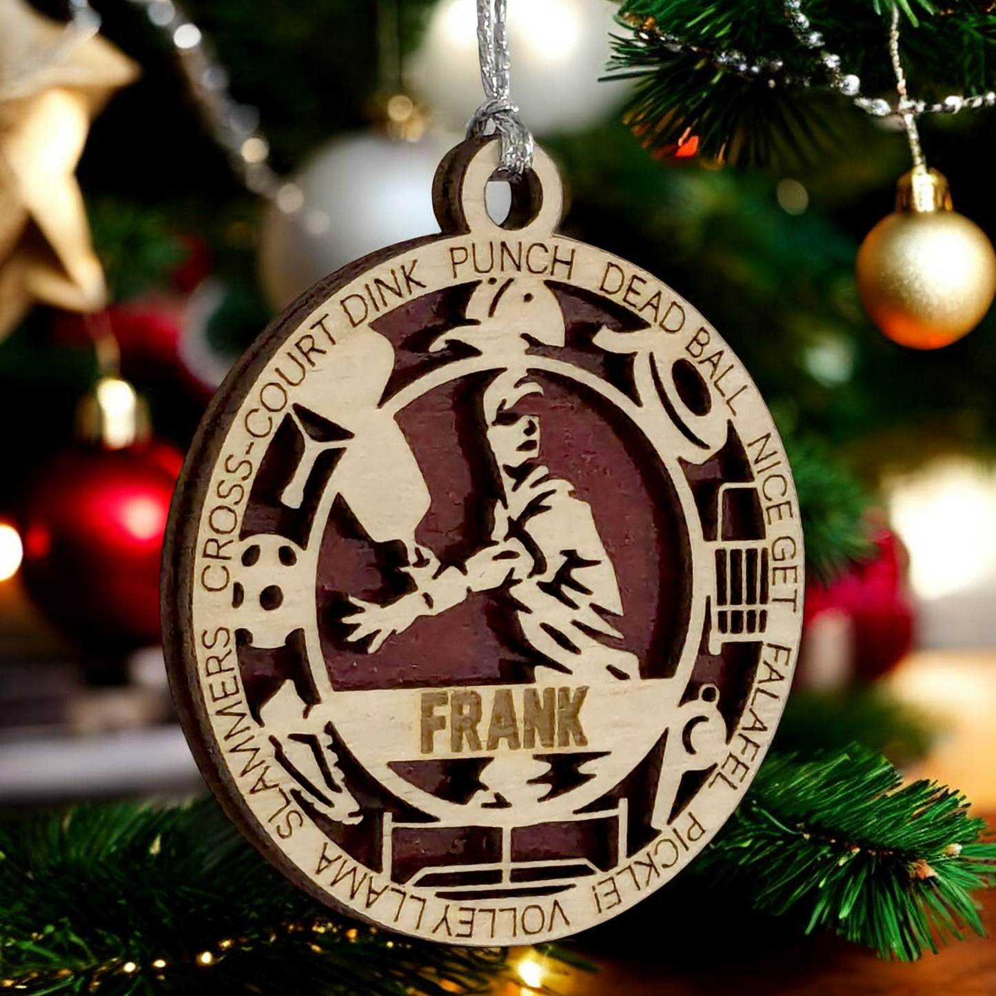 3" Handcrafted Wooden Personalized Male Pickleball Christmas Ornament - Custom Racket Sports Holiday Decor