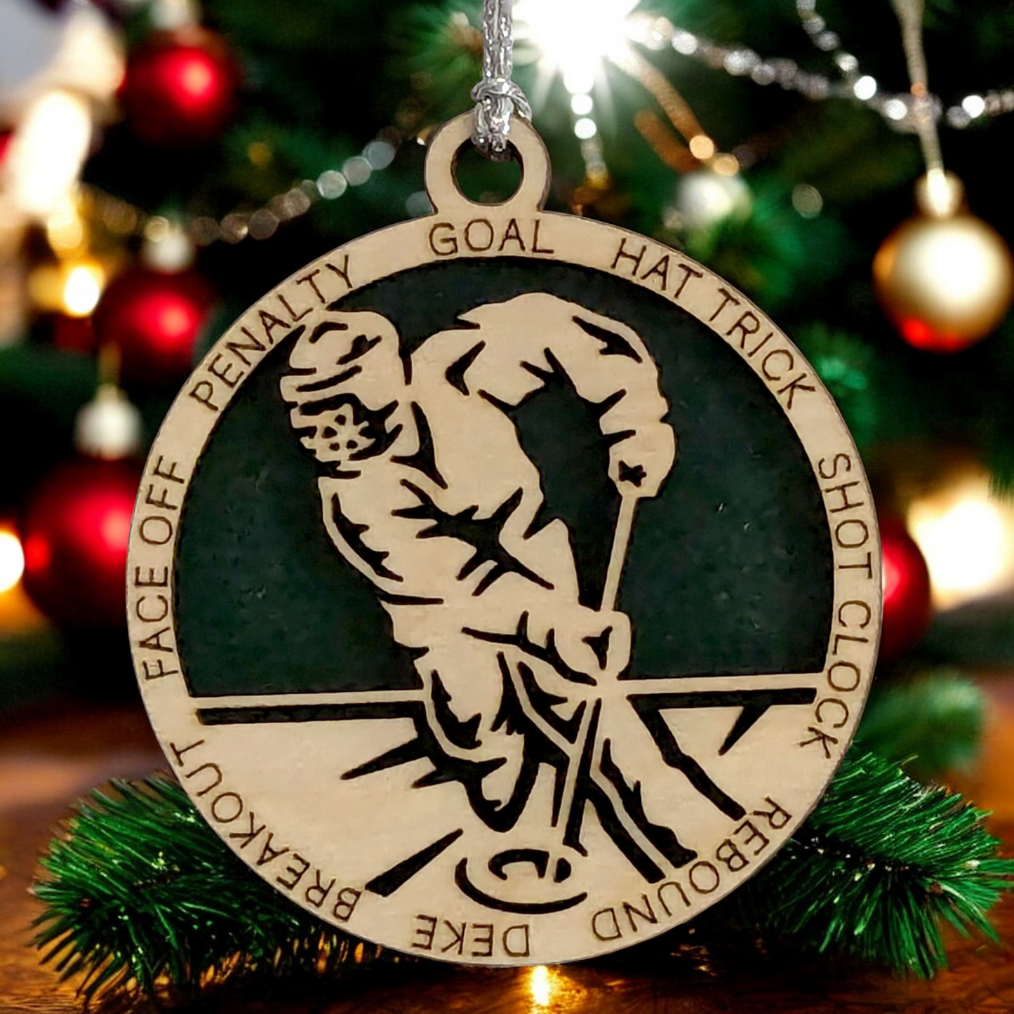 Personalized 3" Male Ringette Christmas Ornament - Handcrafted Wooden Laser Cut Decoration for Ringette Enthusiasts - Custom Name & Date - Unique Holiday Keepsake - Gift for Ringette Players and Fans