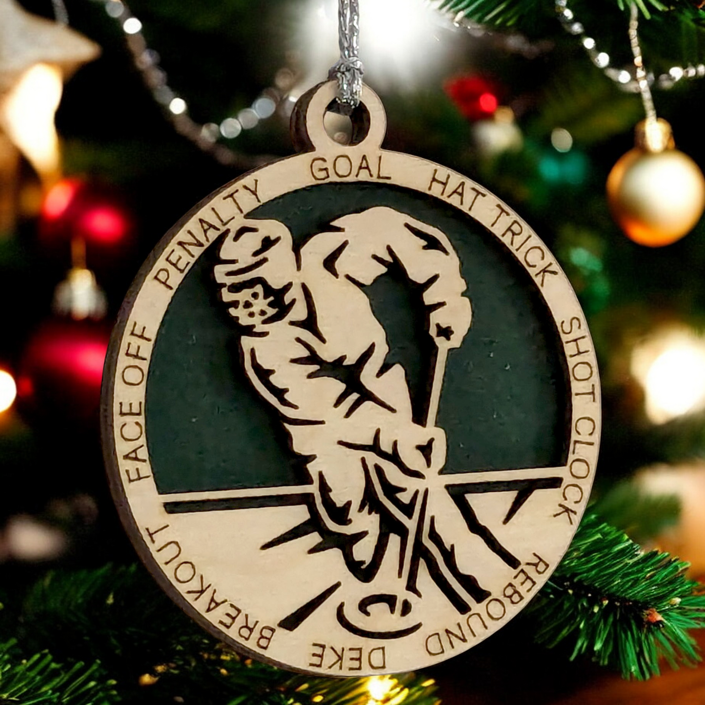 Personalized 3" Male Ringette Christmas Ornament - Handcrafted Wooden Laser Cut Decoration for Ringette Enthusiasts - Custom Name & Date - Unique Holiday Keepsake - Gift for Ringette Players and Fans