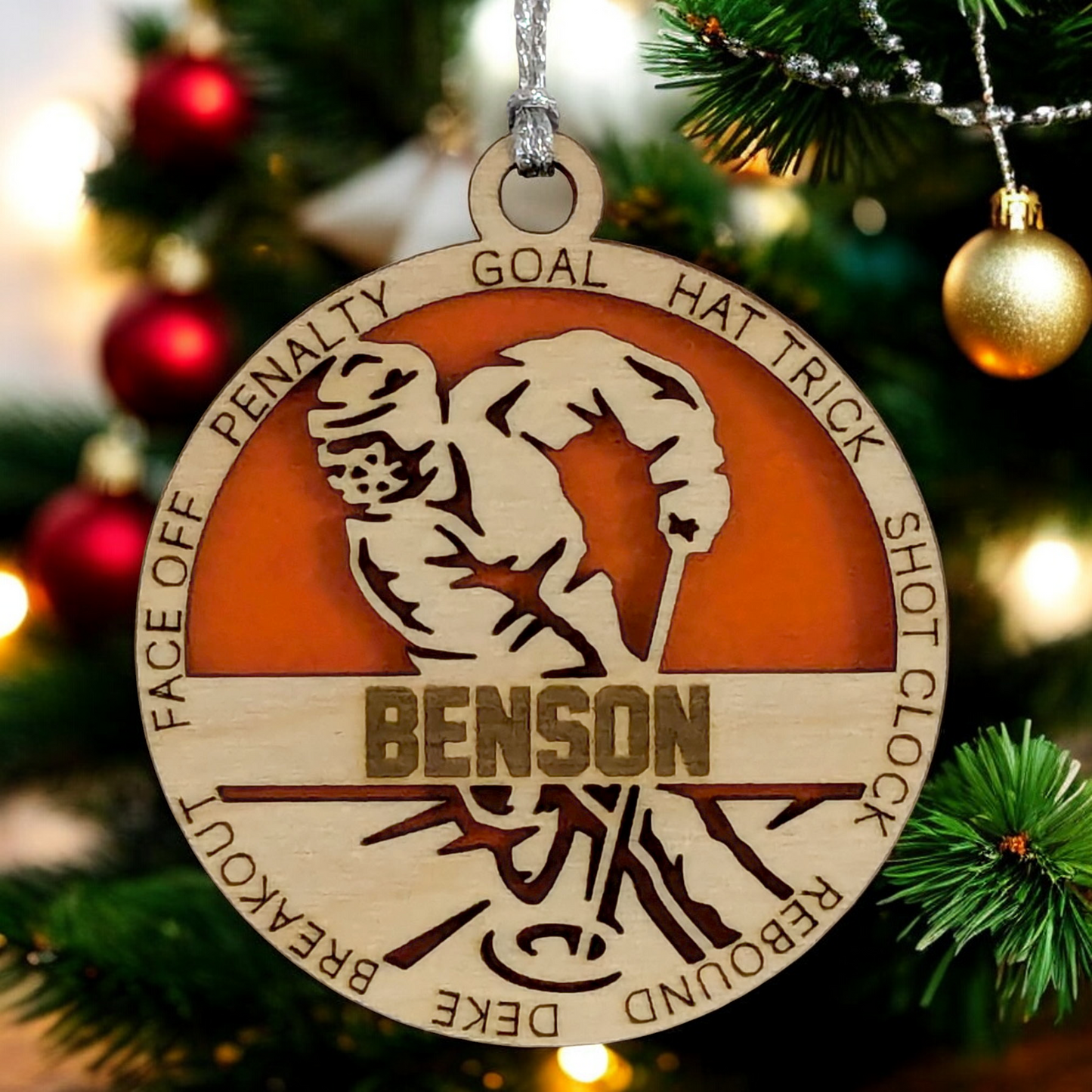 Personalized 3" Male Ringette Christmas Ornament - Handcrafted Wooden Laser Cut Decoration for Ringette Enthusiasts - Custom Name & Date - Unique Holiday Keepsake - Gift for Ringette Players and Fans