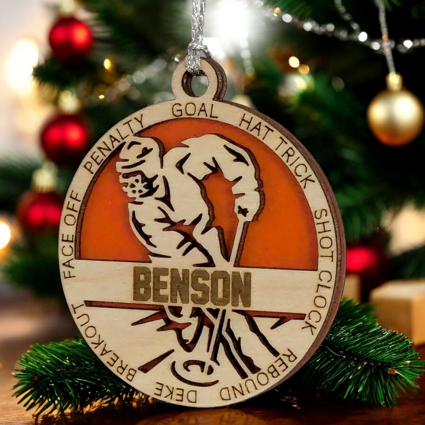 Personalized 3" Male Ringette Christmas Ornament - Handcrafted Wooden Laser Cut Decoration for Ringette Enthusiasts - Custom Name & Date - Unique Holiday Keepsake - Gift for Ringette Players and Fans