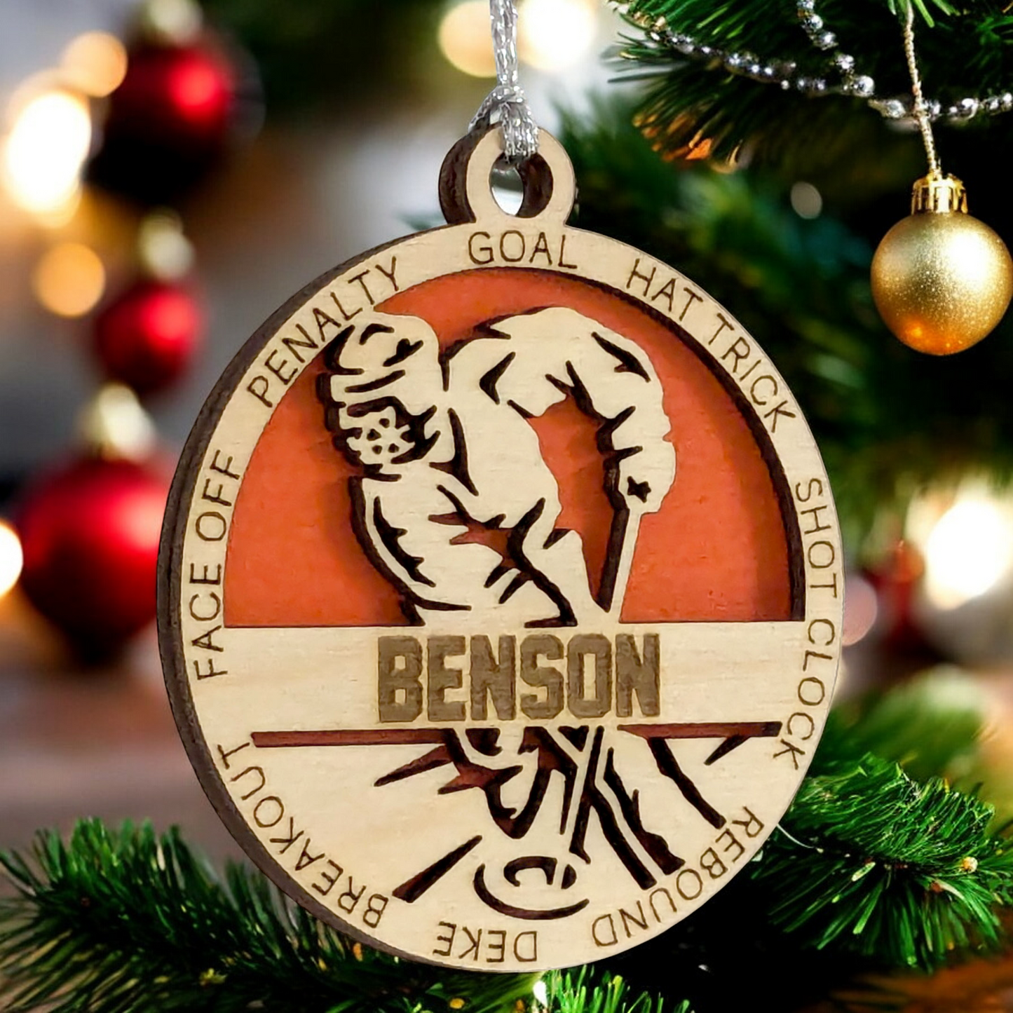 Personalized 3" Male Ringette Christmas Ornament - Handcrafted Wooden Laser Cut Decoration for Ringette Enthusiasts - Custom Name & Date - Unique Holiday Keepsake - Gift for Ringette Players and Fans