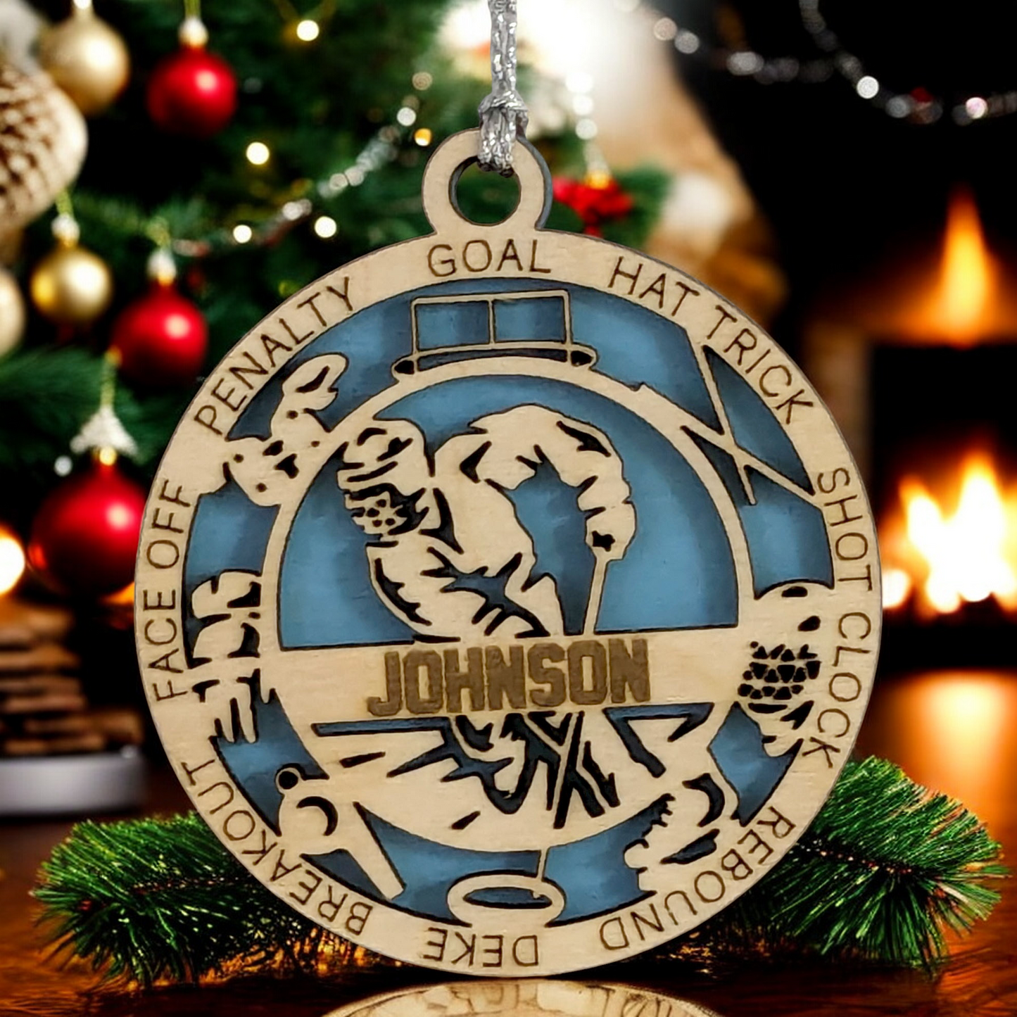 Personalized 3" Male Ringette Christmas Ornament - Handcrafted Wooden Laser Cut Decoration for Ringette Enthusiasts - Custom Name & Date - Unique Holiday Keepsake - Gift for Ringette Players and Fans