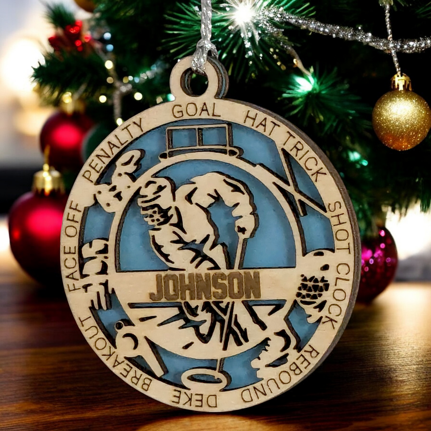Personalized 3" Male Ringette Christmas Ornament - Handcrafted Wooden Laser Cut Decoration for Ringette Enthusiasts - Custom Name & Date - Unique Holiday Keepsake - Gift for Ringette Players and Fans
