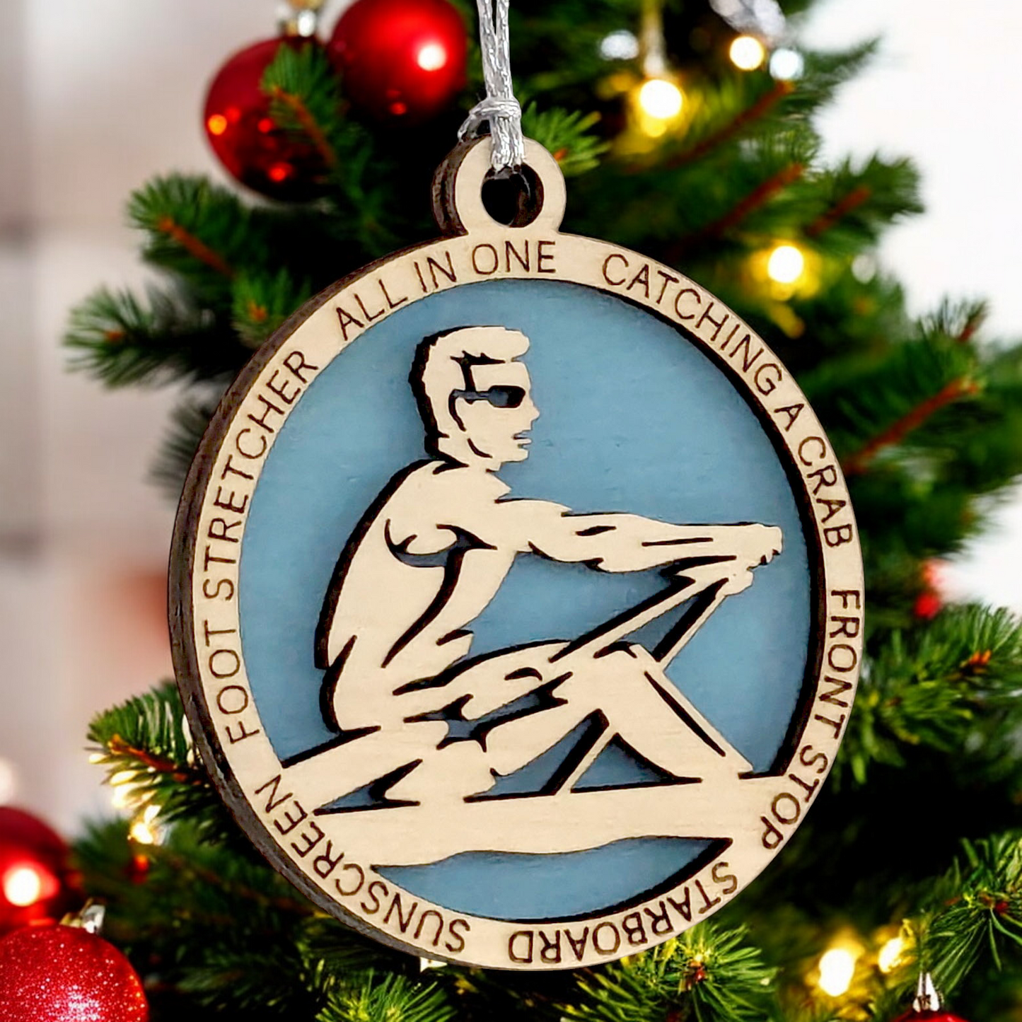 Personalized 3" Handcrafted Wooden Male Solo Rowing Christmas Ornament - Laser Cut Holiday Decor for Rowing Enthusiasts - Unique Customizable Keepsake for Rowers - Holiday Gift for Men