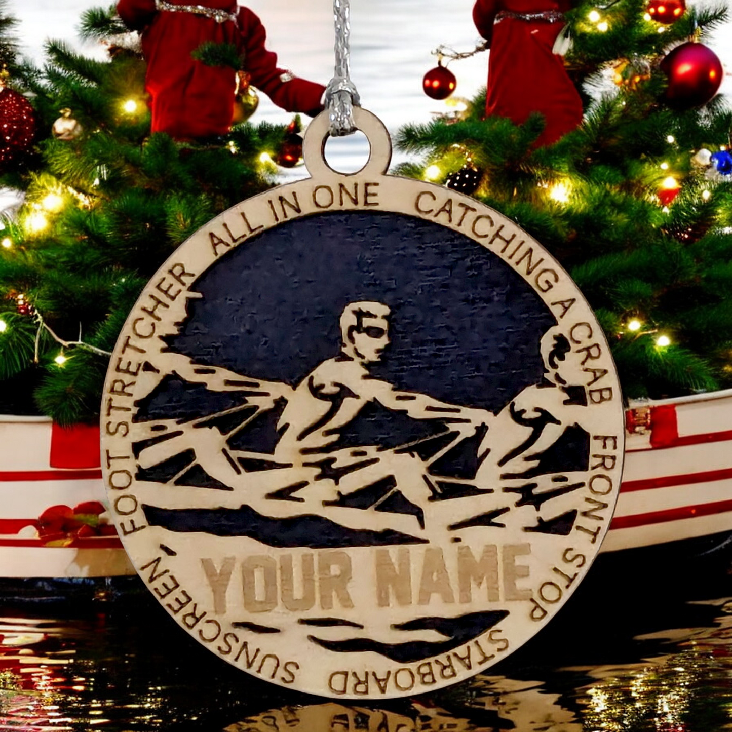 3" Handcrafted Wooden Personalized Male Team Rowing Christmas Ornament - Custom Crew Holiday Decor
