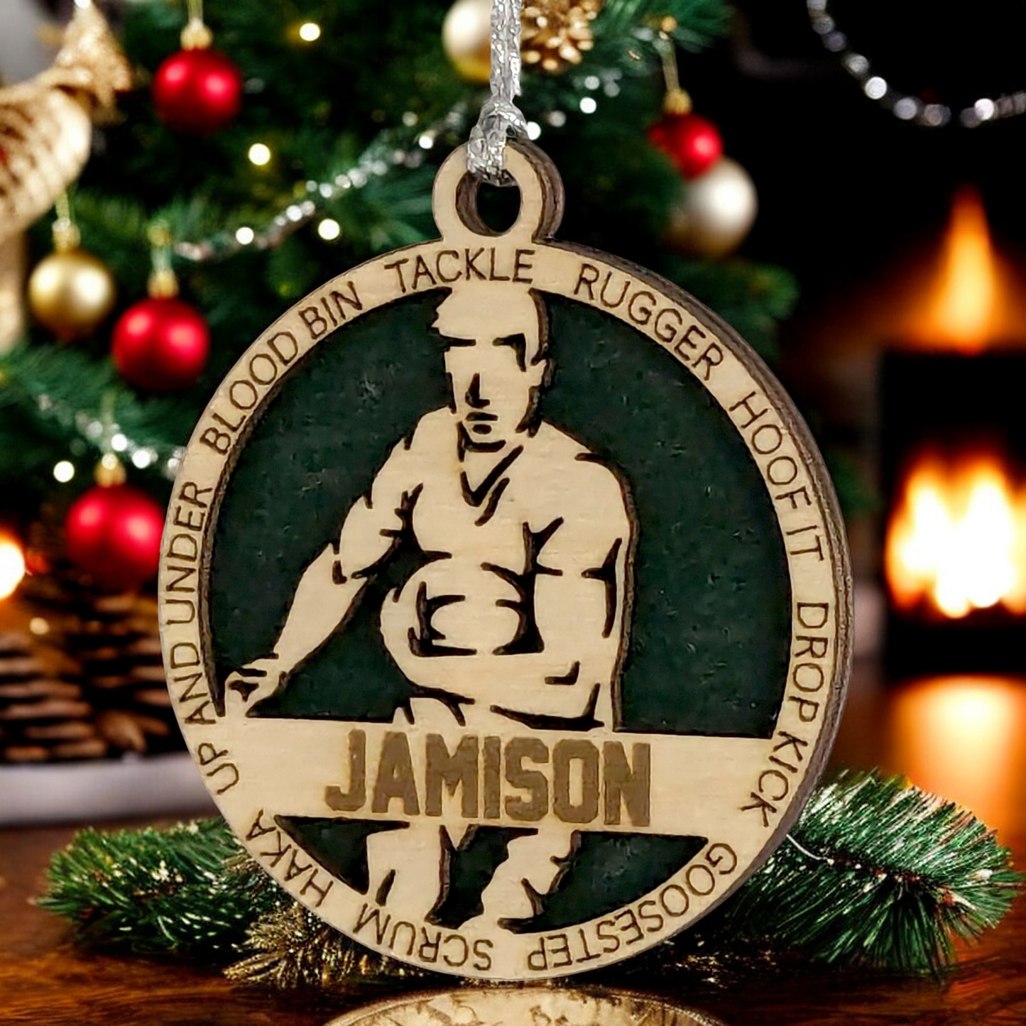 3" Handcrafted Wooden Personalized Male Rugby Christmas Ornament - Custom Sports Holiday Decor for Rugby Fans