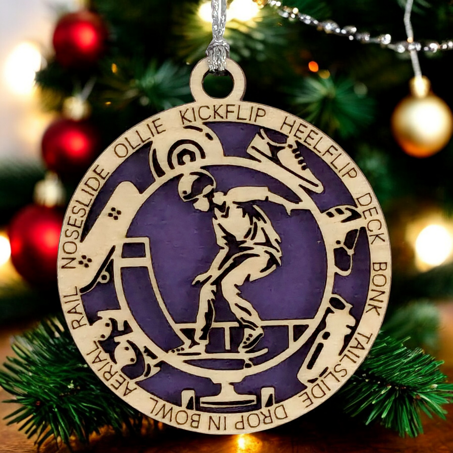 Customizable 3-Inch Handcrafted Wooden Male Skateboarding Christmas Ornament - Unique Personalized Gift for Skateboard Enthusiasts - Festive Holiday Decor and Keepsake - Laser Cut Wood Design