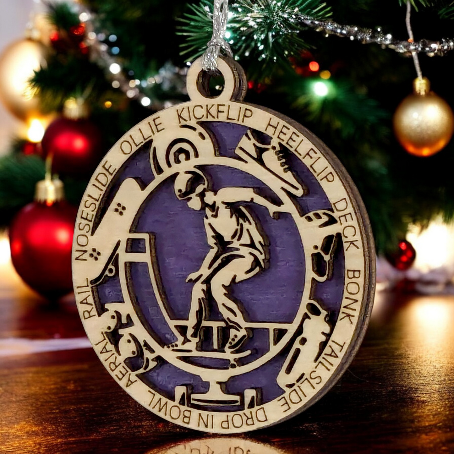 Customizable 3-Inch Handcrafted Wooden Male Skateboarding Christmas Ornament - Unique Personalized Gift for Skateboard Enthusiasts - Festive Holiday Decor and Keepsake - Laser Cut Wood Design