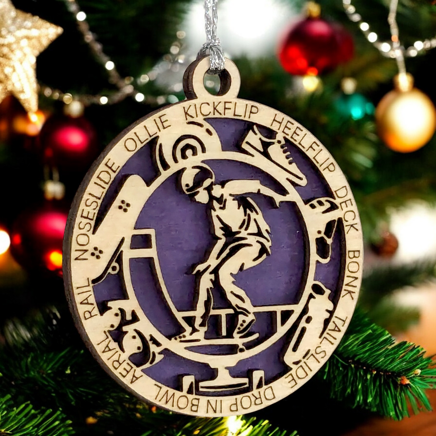 Customizable 3-Inch Handcrafted Wooden Male Skateboarding Christmas Ornament - Unique Personalized Gift for Skateboard Enthusiasts - Festive Holiday Decor and Keepsake - Laser Cut Wood Design