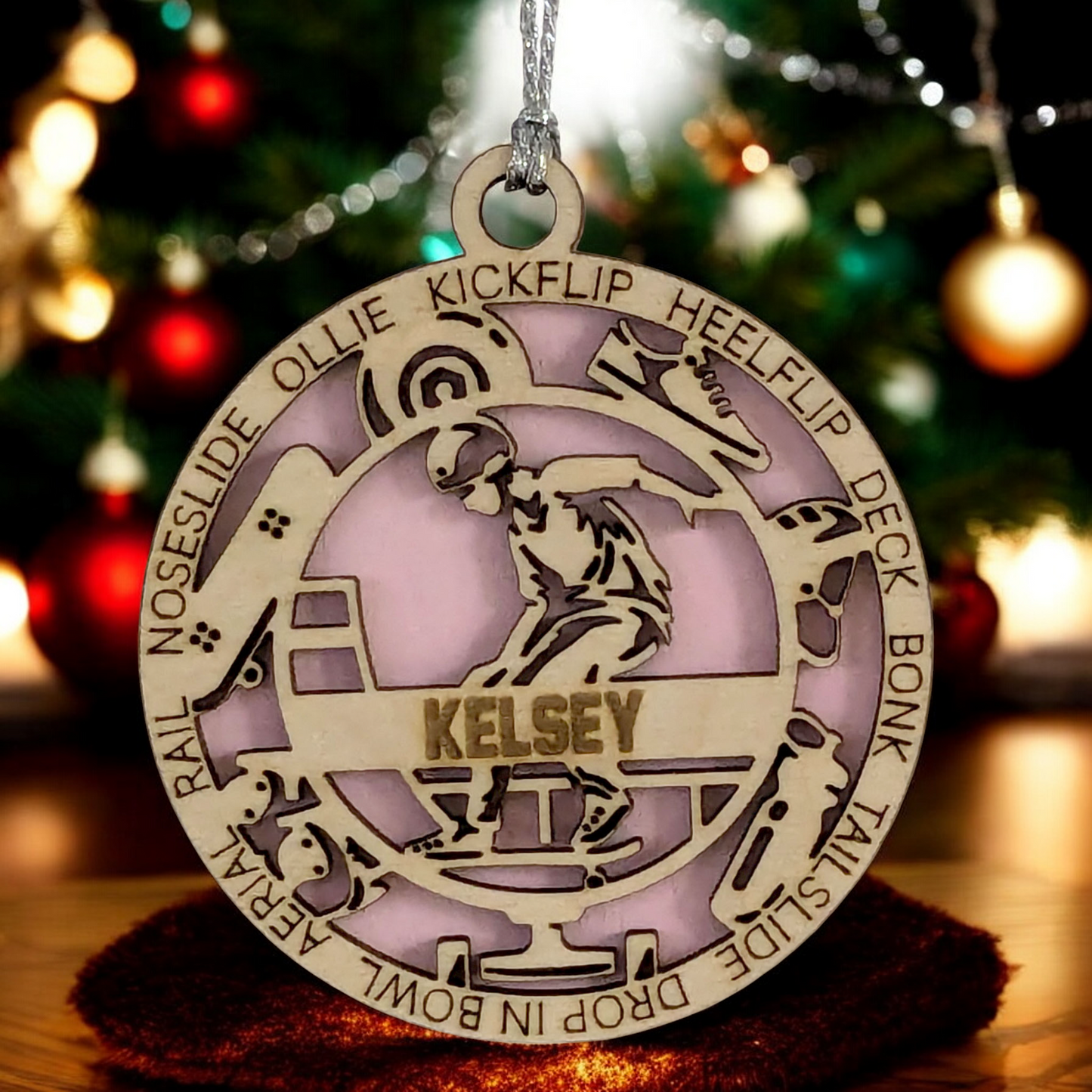 Customizable 3-Inch Handcrafted Wooden Male Skateboarding Christmas Ornament - Unique Personalized Gift for Skateboard Enthusiasts - Festive Holiday Decor and Keepsake - Laser Cut Wood Design