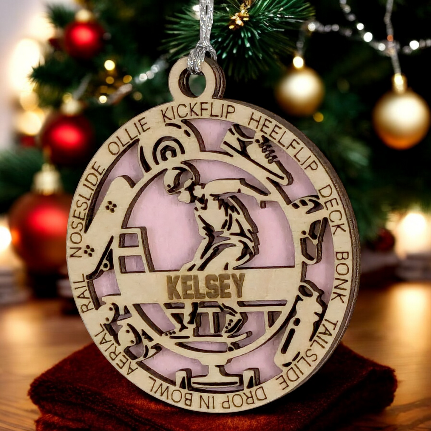 Customizable 3-Inch Handcrafted Wooden Male Skateboarding Christmas Ornament - Unique Personalized Gift for Skateboard Enthusiasts - Festive Holiday Decor and Keepsake - Laser Cut Wood Design