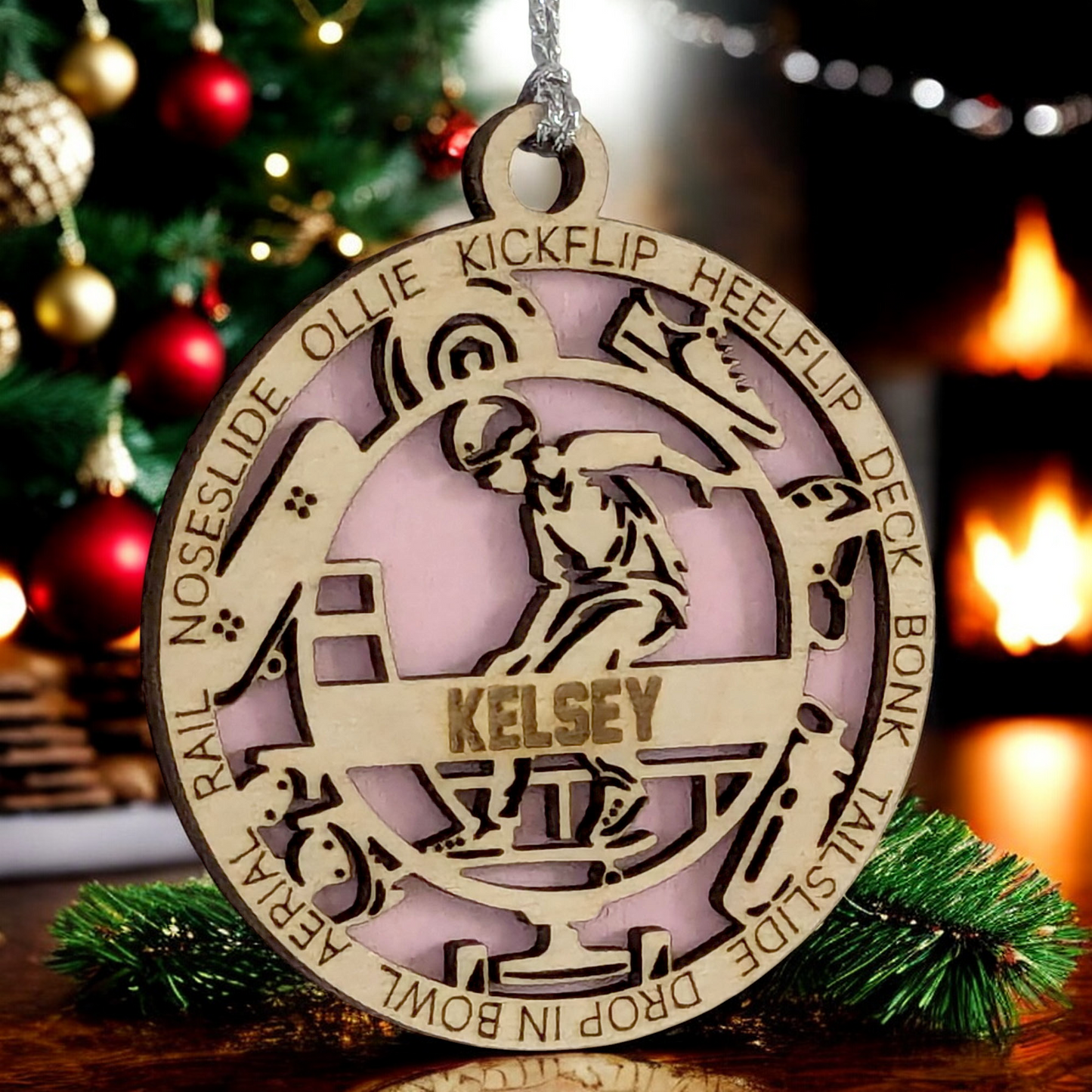 Customizable 3-Inch Handcrafted Wooden Male Skateboarding Christmas Ornament - Unique Personalized Gift for Skateboard Enthusiasts - Festive Holiday Decor and Keepsake - Laser Cut Wood Design