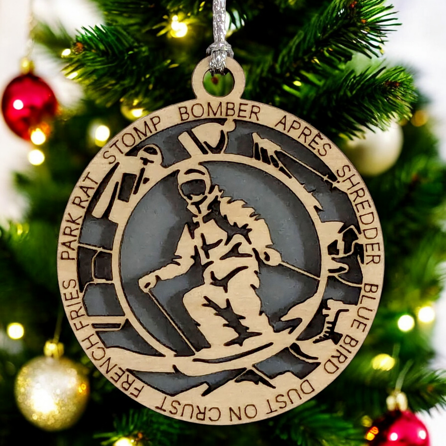 3" Handcrafted Wooden Personalized Male Skiing Shooting Christmas Ornament - Custom Winter Sports Holiday Decor