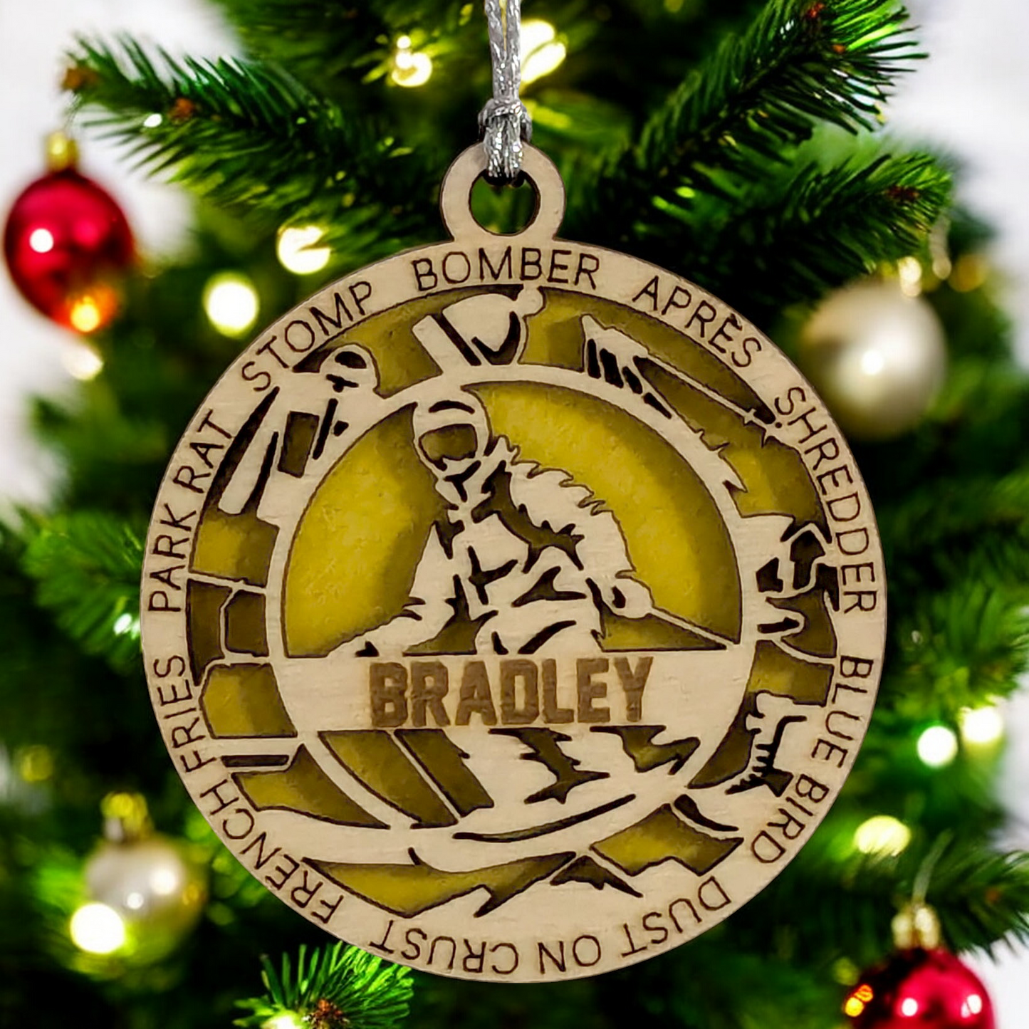 3" Handcrafted Wooden Personalized Male Skiing Shooting Christmas Ornament - Custom Winter Sports Holiday Decor