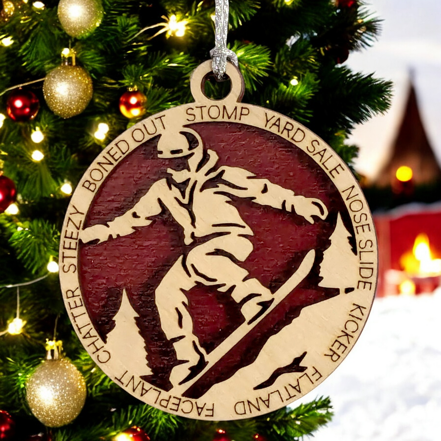 3" Handcrafted Wooden Personalized Male Snowboarding Christmas Ornament - Custom Winter Sports Holiday Decor