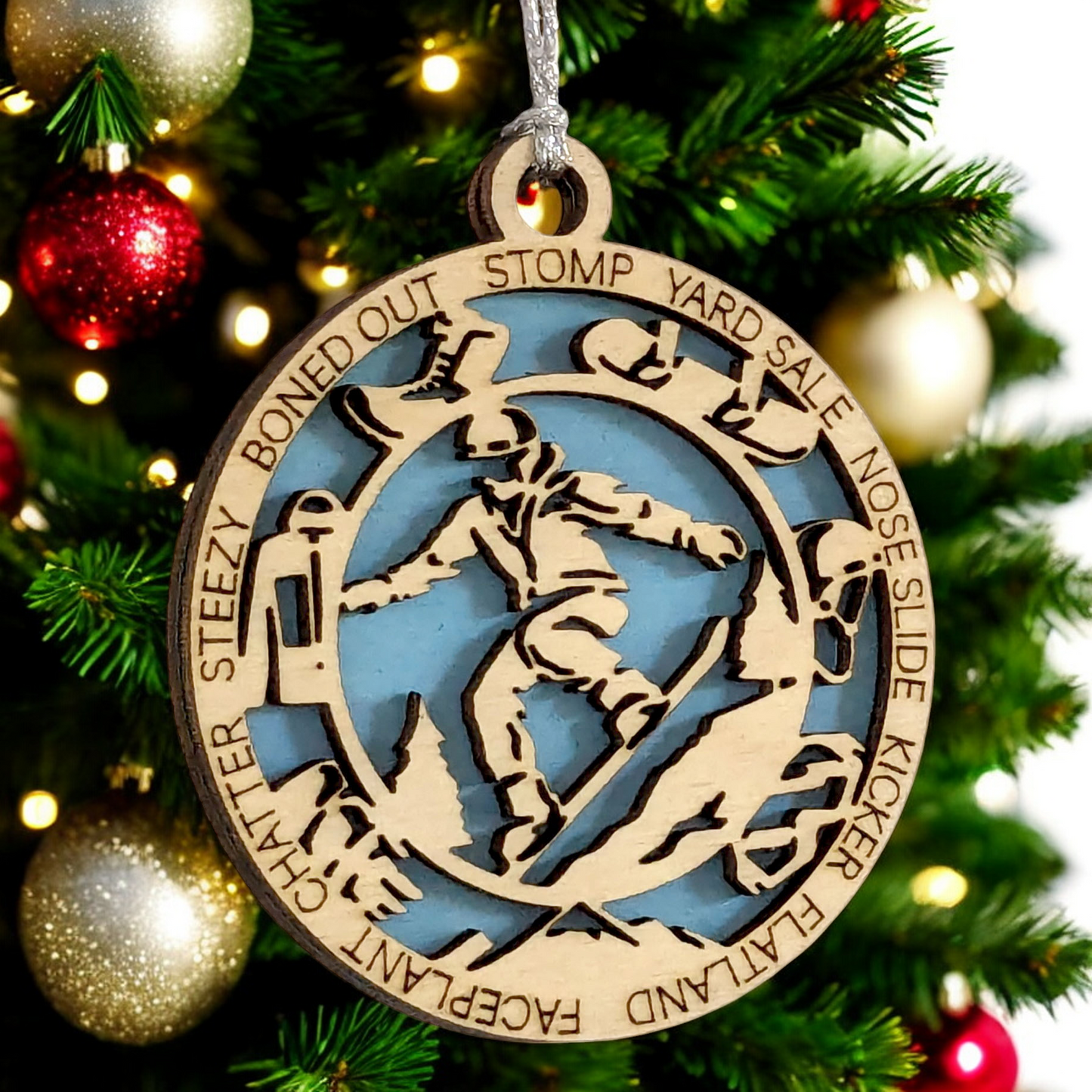 3" Handcrafted Wooden Personalized Male Snowboarding Christmas Ornament - Custom Winter Sports Holiday Decor