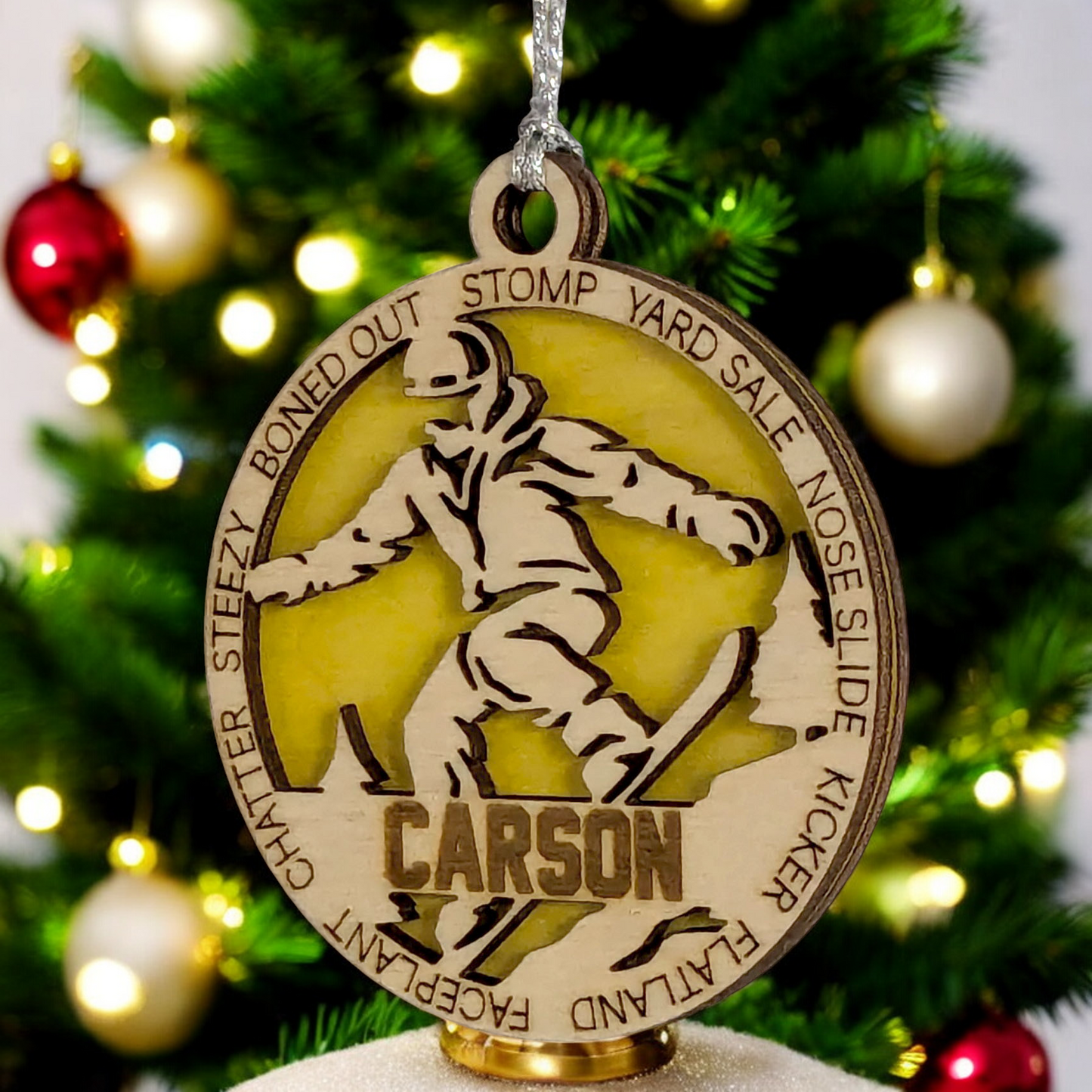 3" Handcrafted Wooden Personalized Male Snowboarding Christmas Ornament - Custom Winter Sports Holiday Decor
