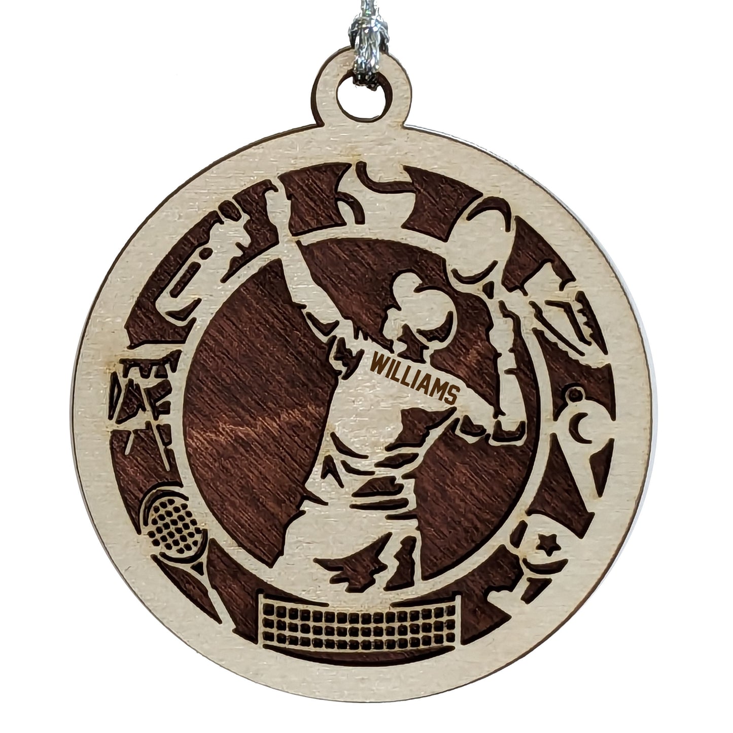 Male Tennis laser cut personalized wood ornament